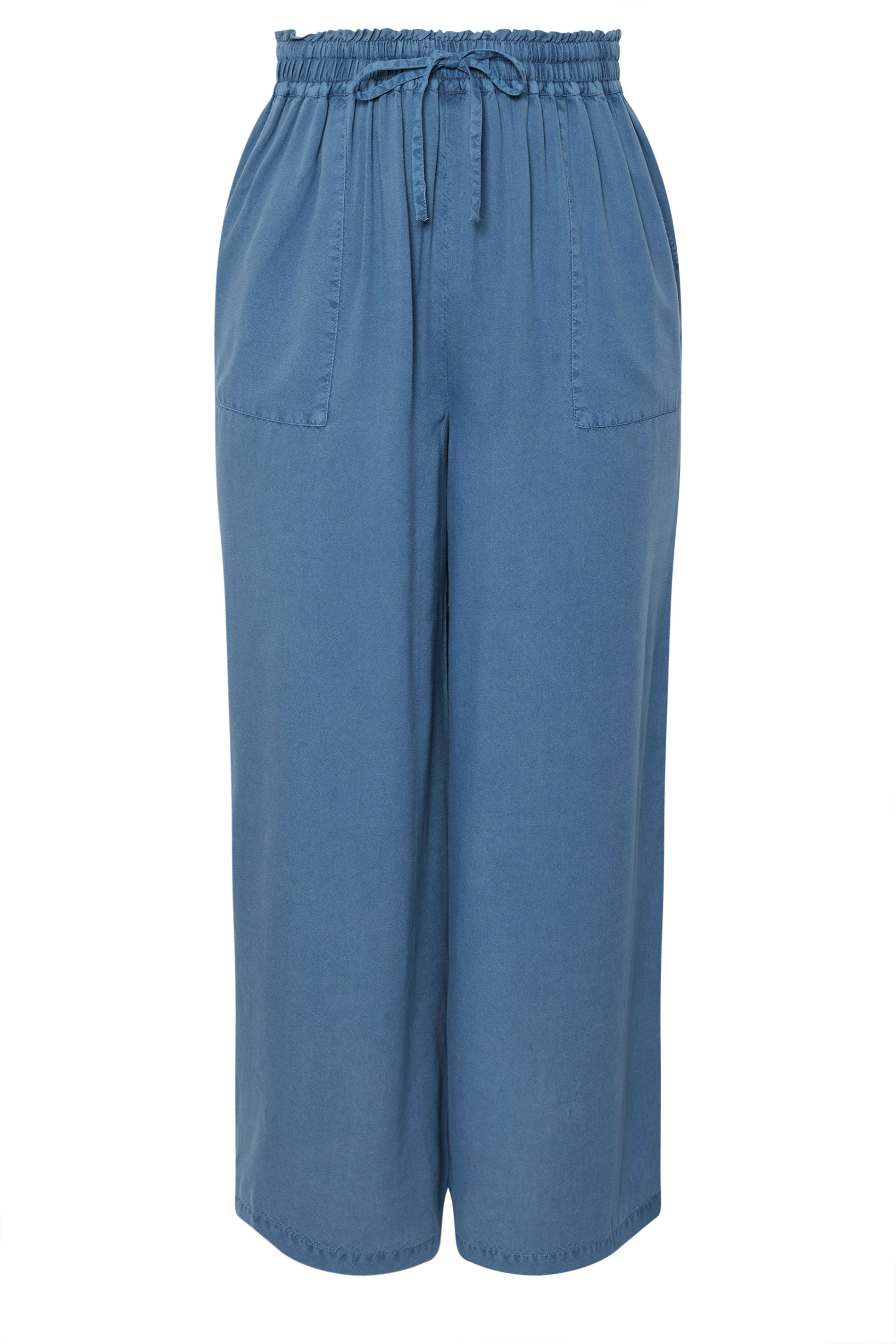 YOURS Plus Size Blue Chambray Tie Front Wide Leg Trousers | Yours Clothing 5