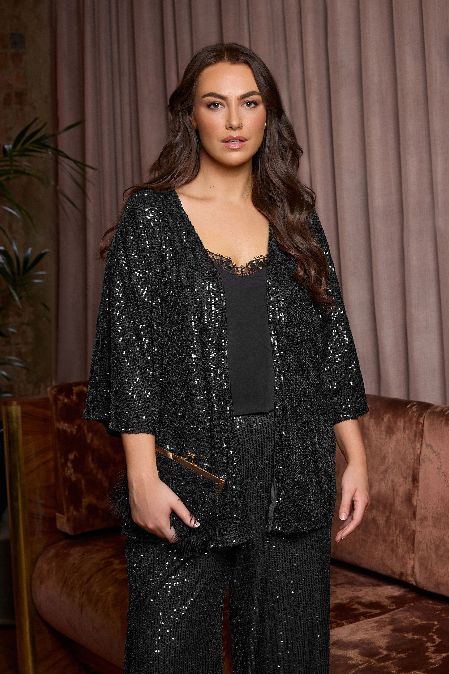 EVANS Plus Size Black Sequin Embellished Kimono | Evans  3