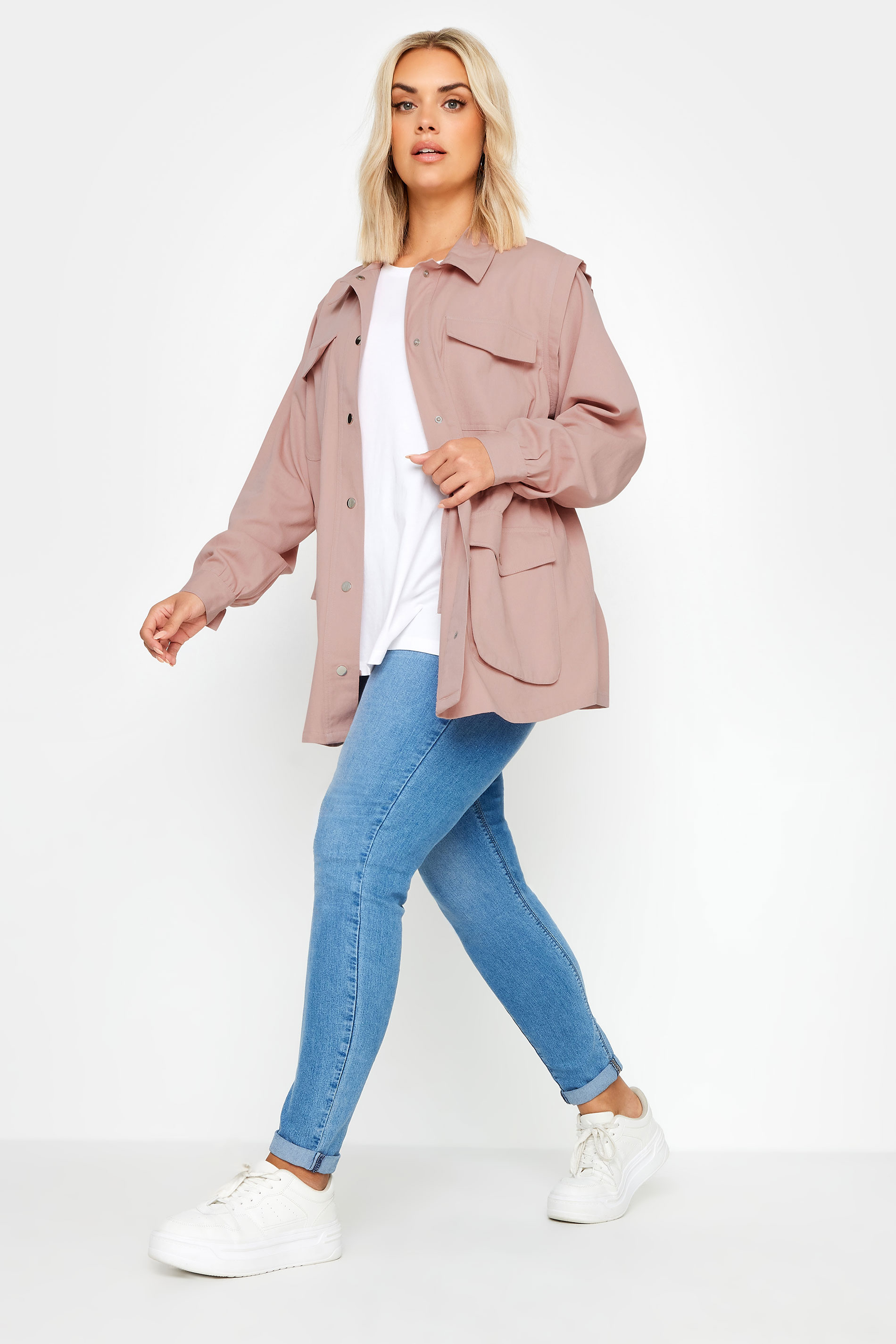 YOURS Plus Size Pink Cotton Twill Utility Jacket | Yours Clothing 2