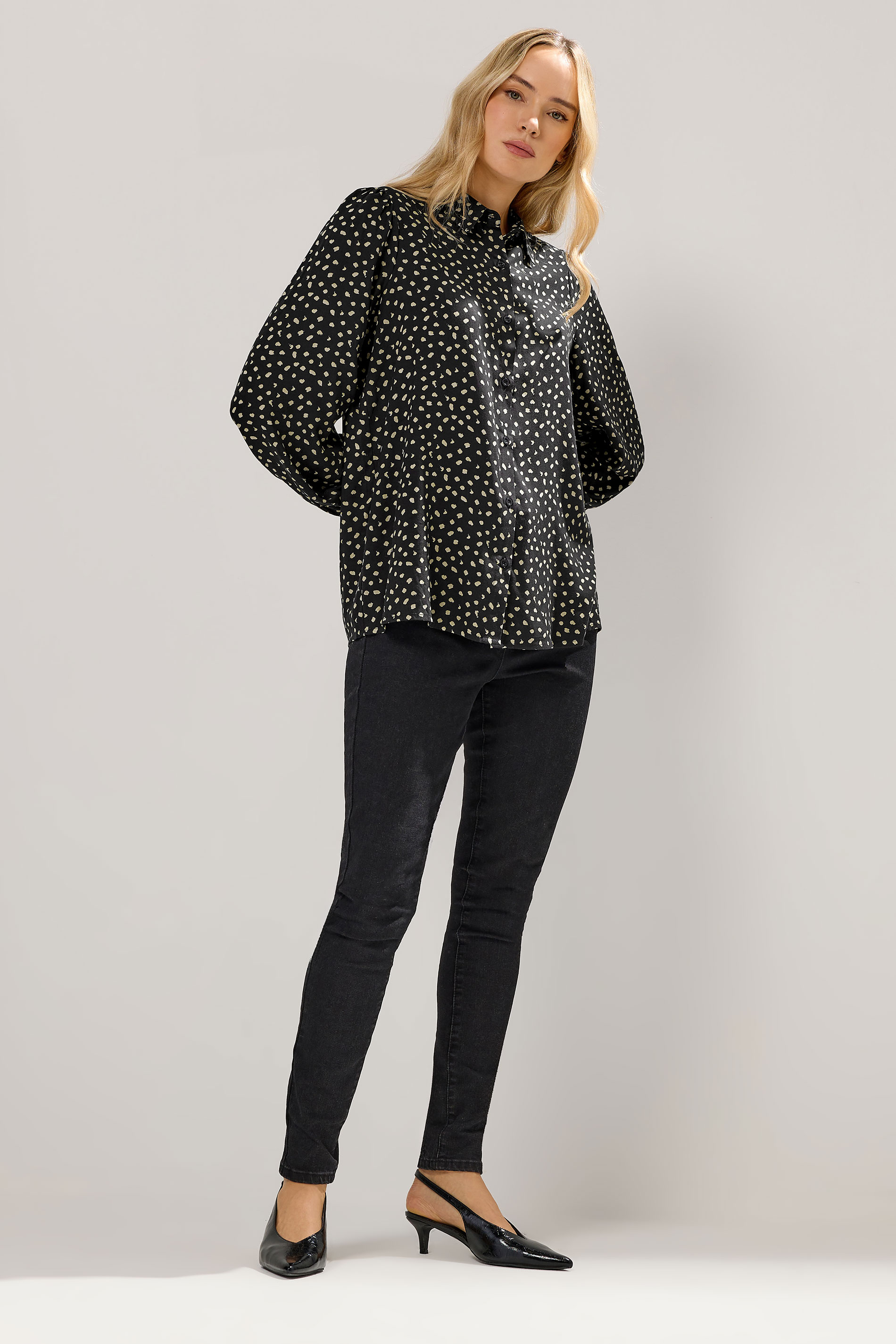 LTS Tall Black Spot Balloon Sleeve Shirt | Long Tall Sally 1