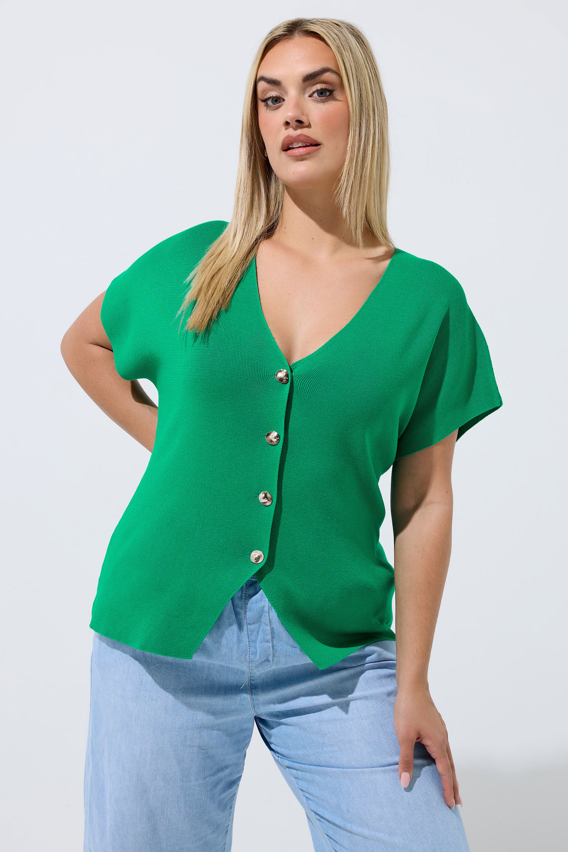 LIMITED COLLECTION Plus Size Green Short Sleeve Knitted Top | Yours Clothing 3