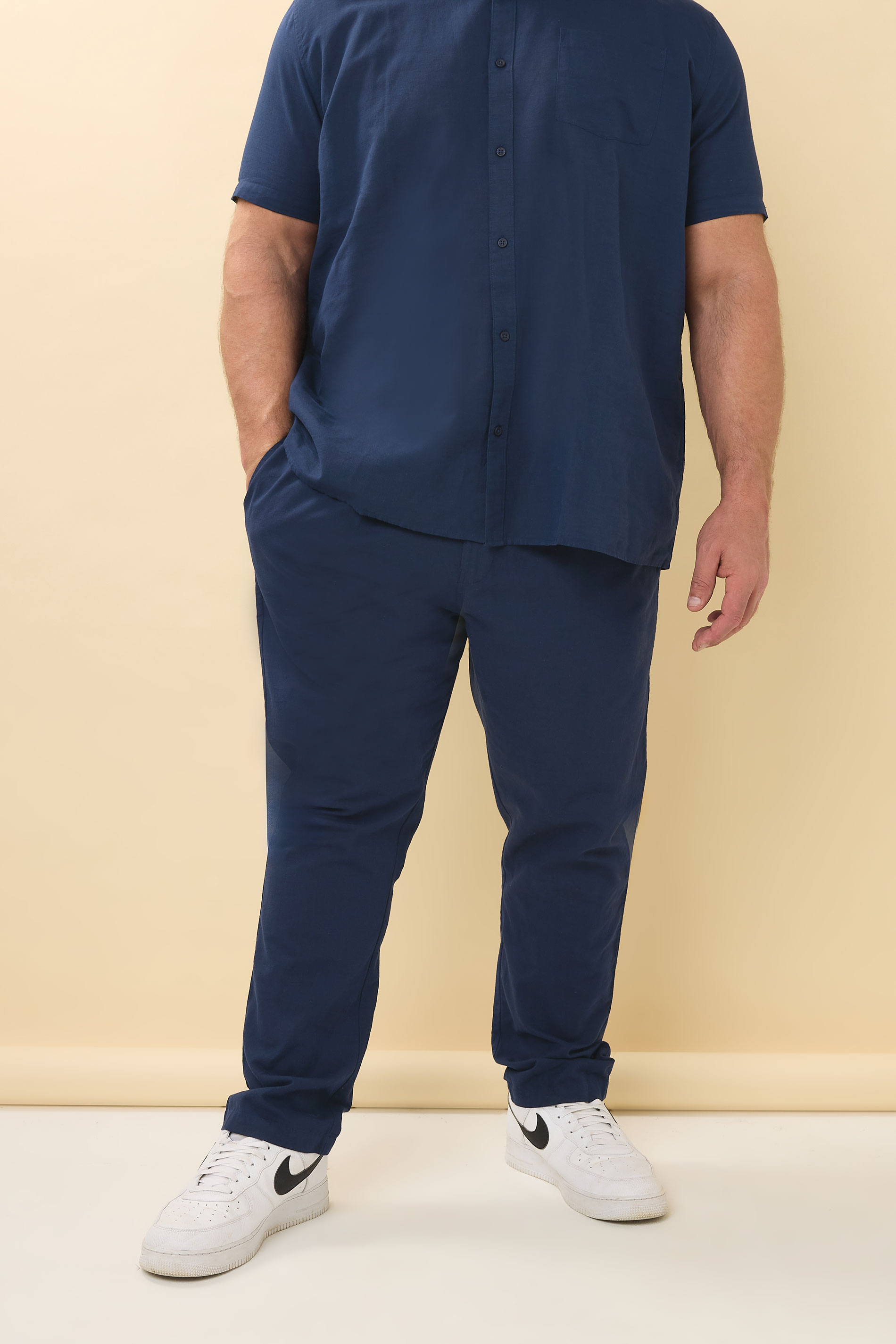 BadRhino Big & Tall Navy Blue Linen Formal Trousers | BadRhino 1