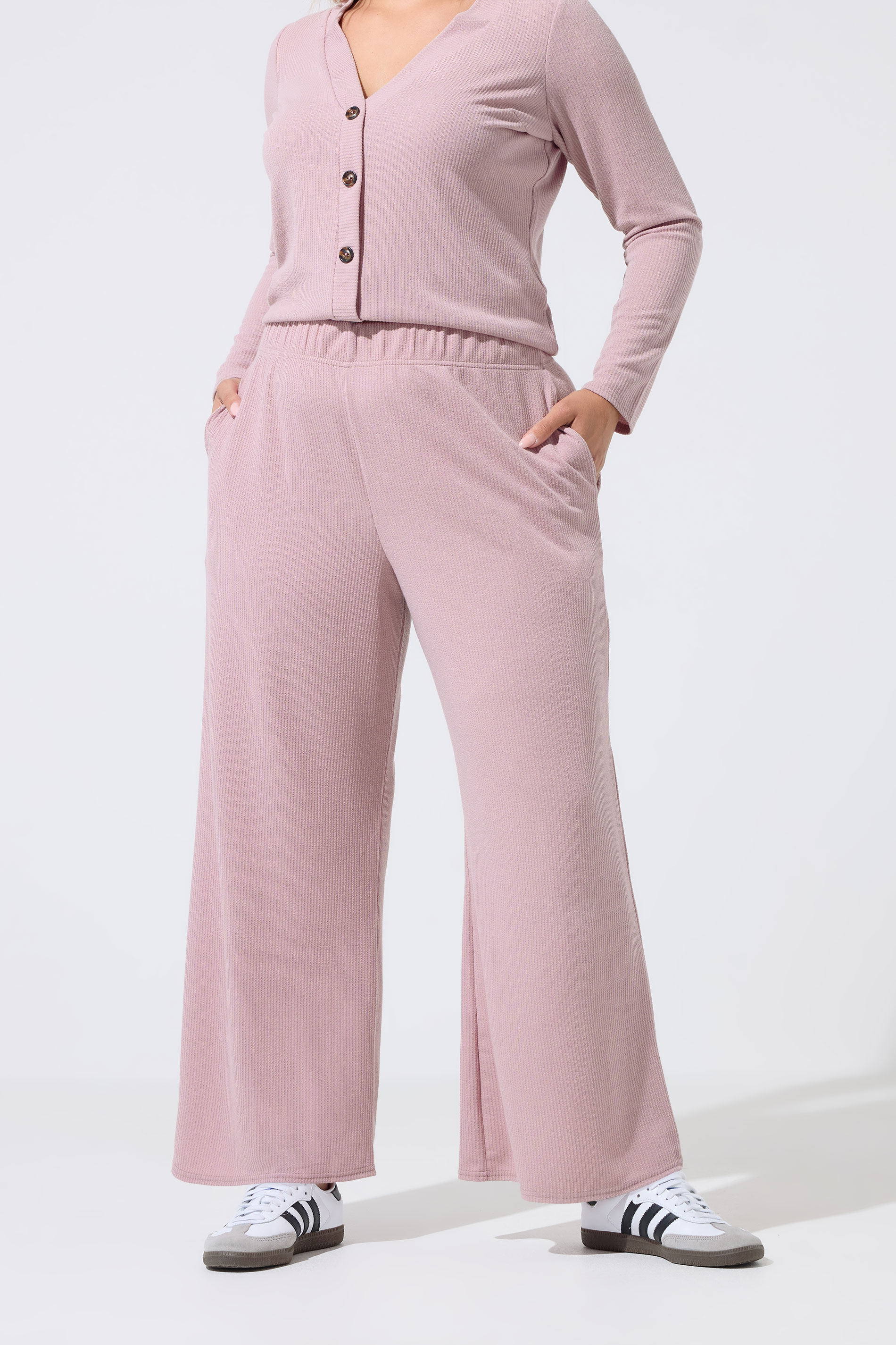 LIMITED COLLECTION Plus Size Pink Crinkle Wide Leg Trousers | Yours Clothing 1