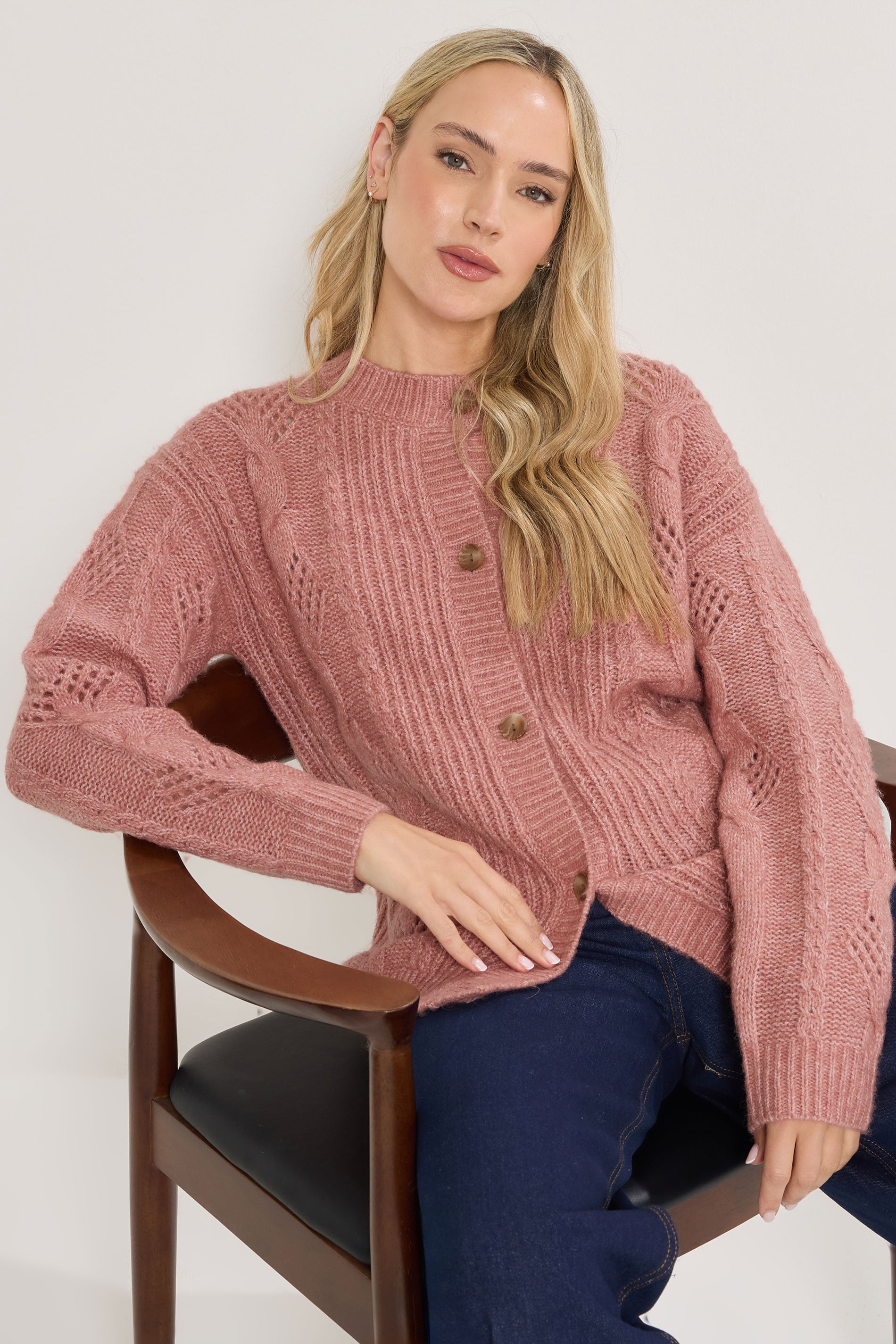 LTS Tall Pink Pointelle Knit Cardigan | Long Tall Sally 3