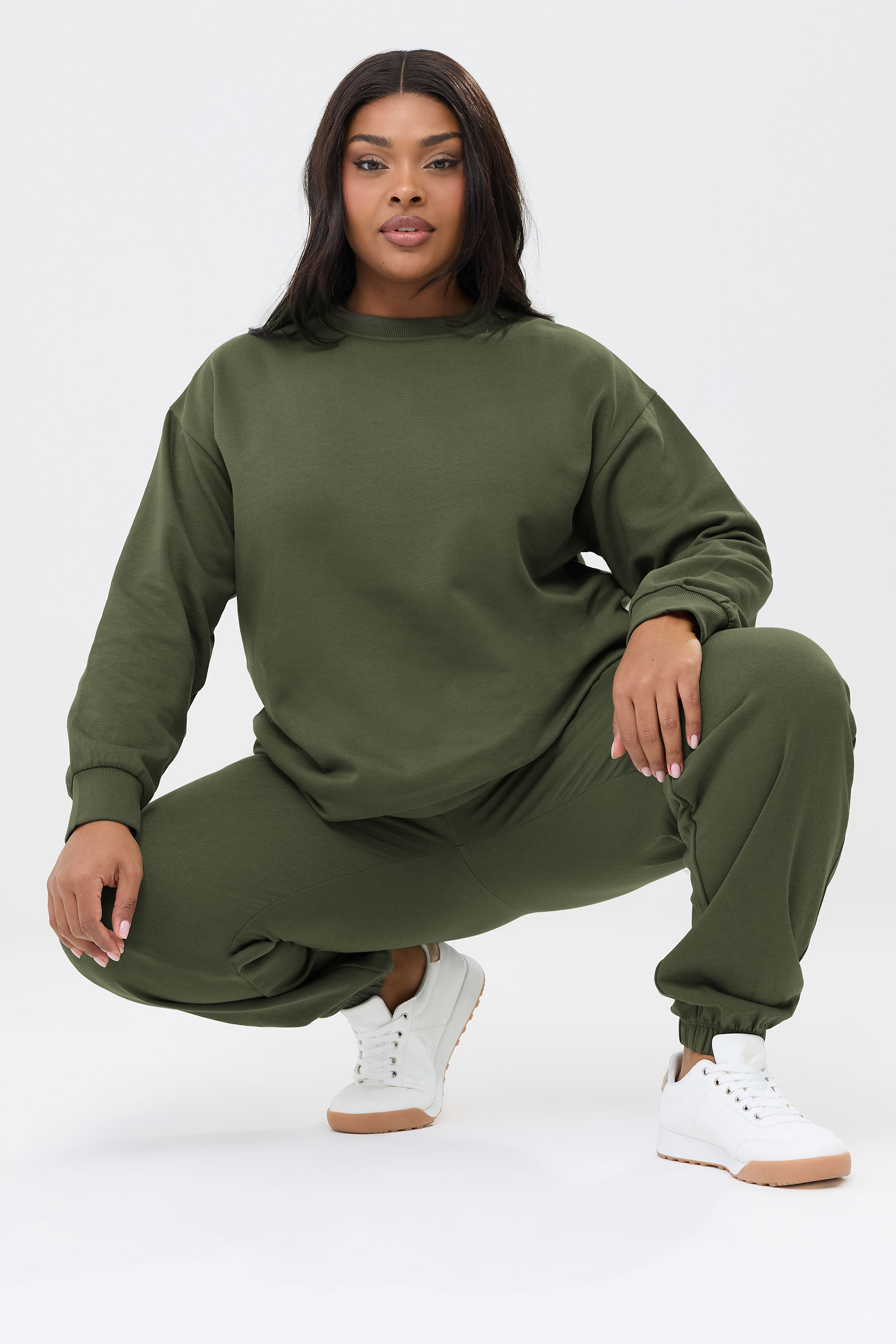 YOURS Plus Size Khaki Green Sweatshirt & Cuffed Jogger Set | Yours Clothing 1
