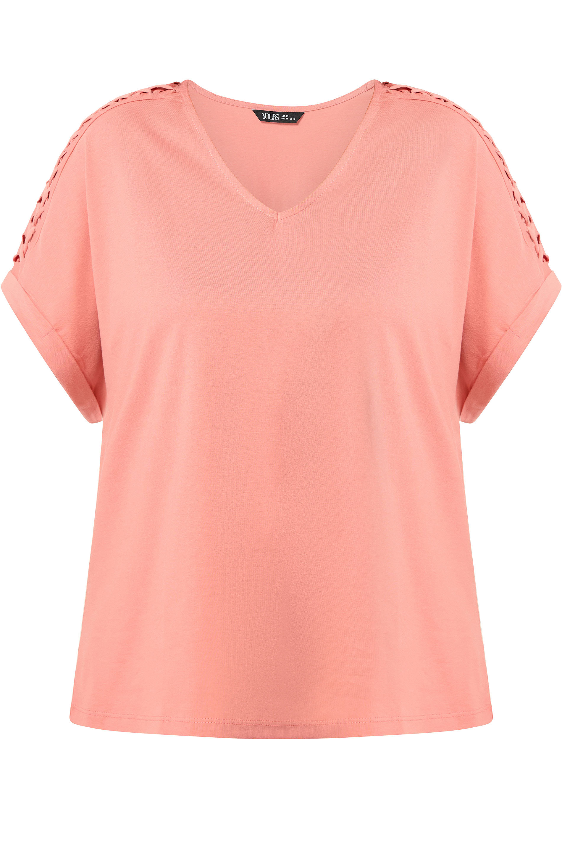 YOURS Plus Size Pink Lattice Grown On Sleeve T-Shirt | Yours Clothing 5