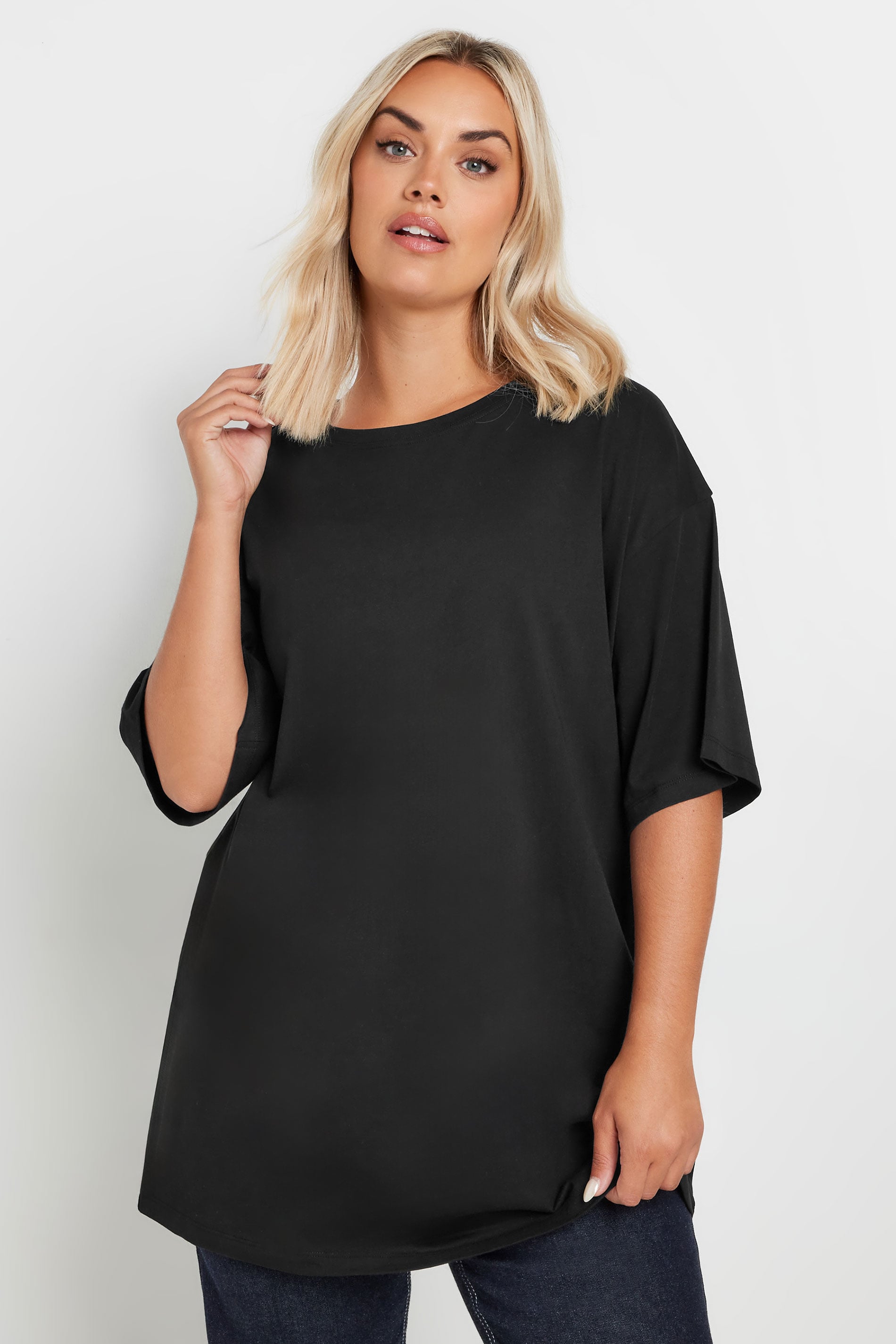 YOURS Plus Size Black Relaxed Longline T-Shirt | Yours Clothing 3
