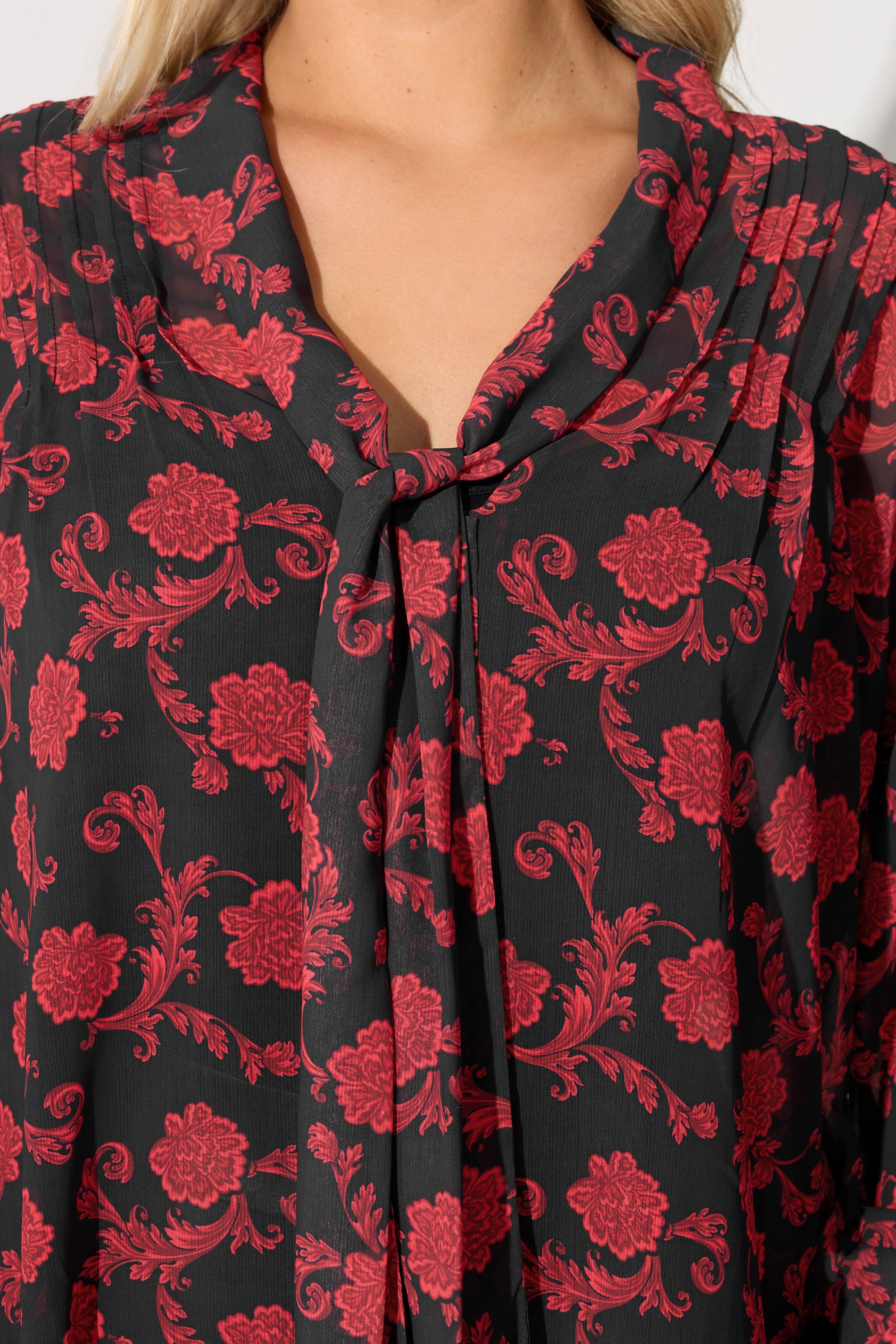 YOURS LONDON Plus Size Black Floral Pintuck Bow Tie Blouse | Yours Clothing 4