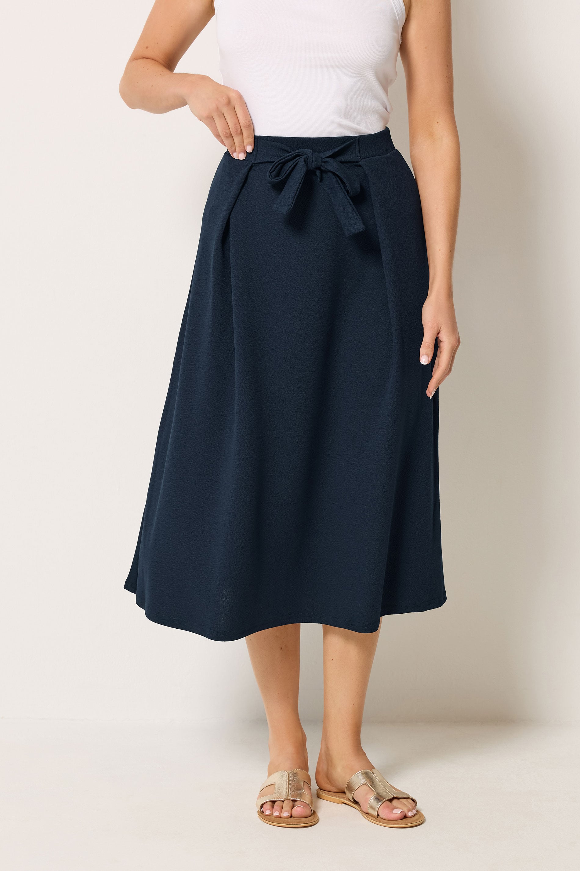 LTS Tall Women's Navy Blue Tie Waist Midi Skirt | Long Tall Sally 1