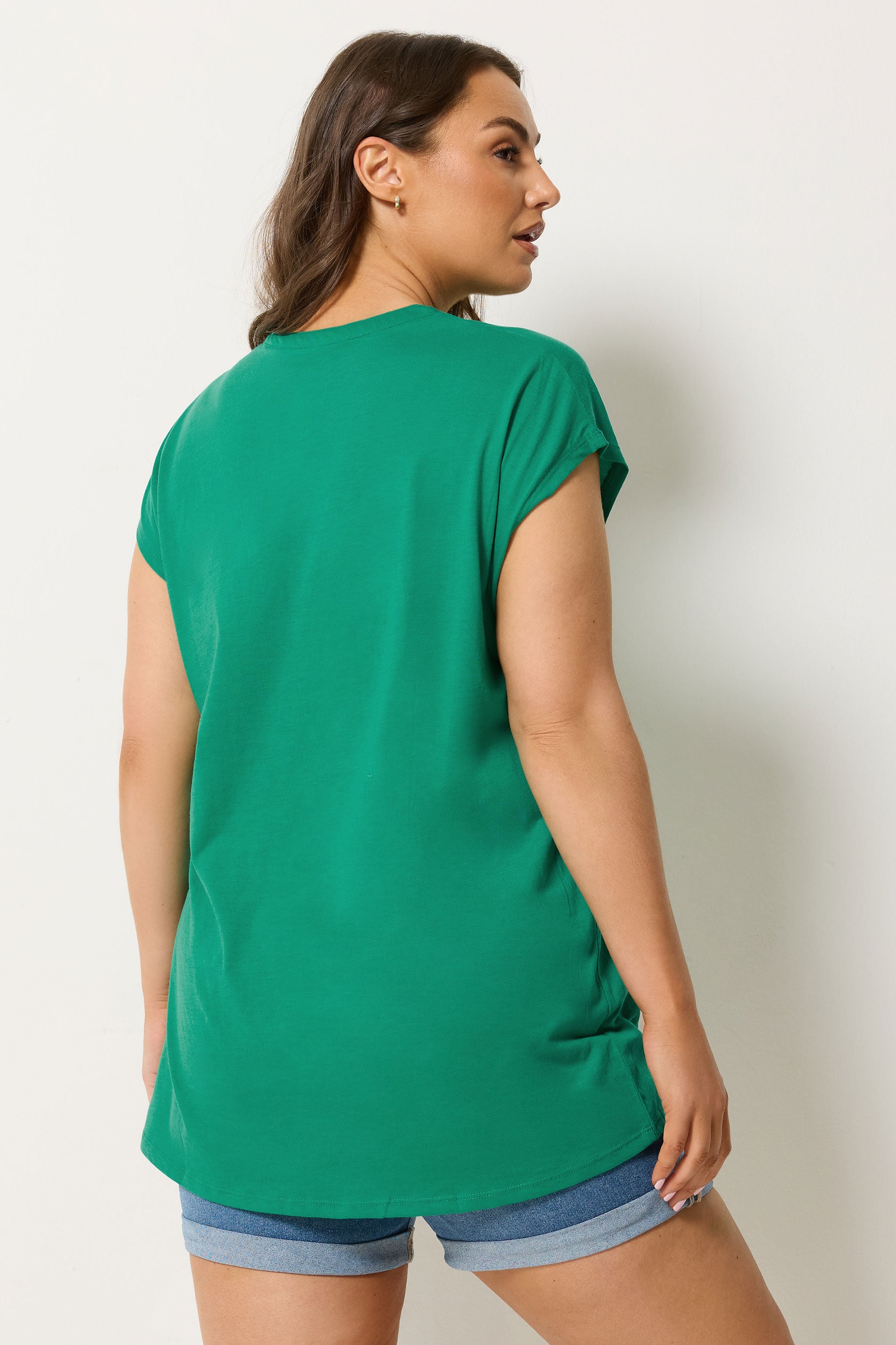 YOURS Plus Size Green Notch Neck T-Shirt | Yours Clothing 2