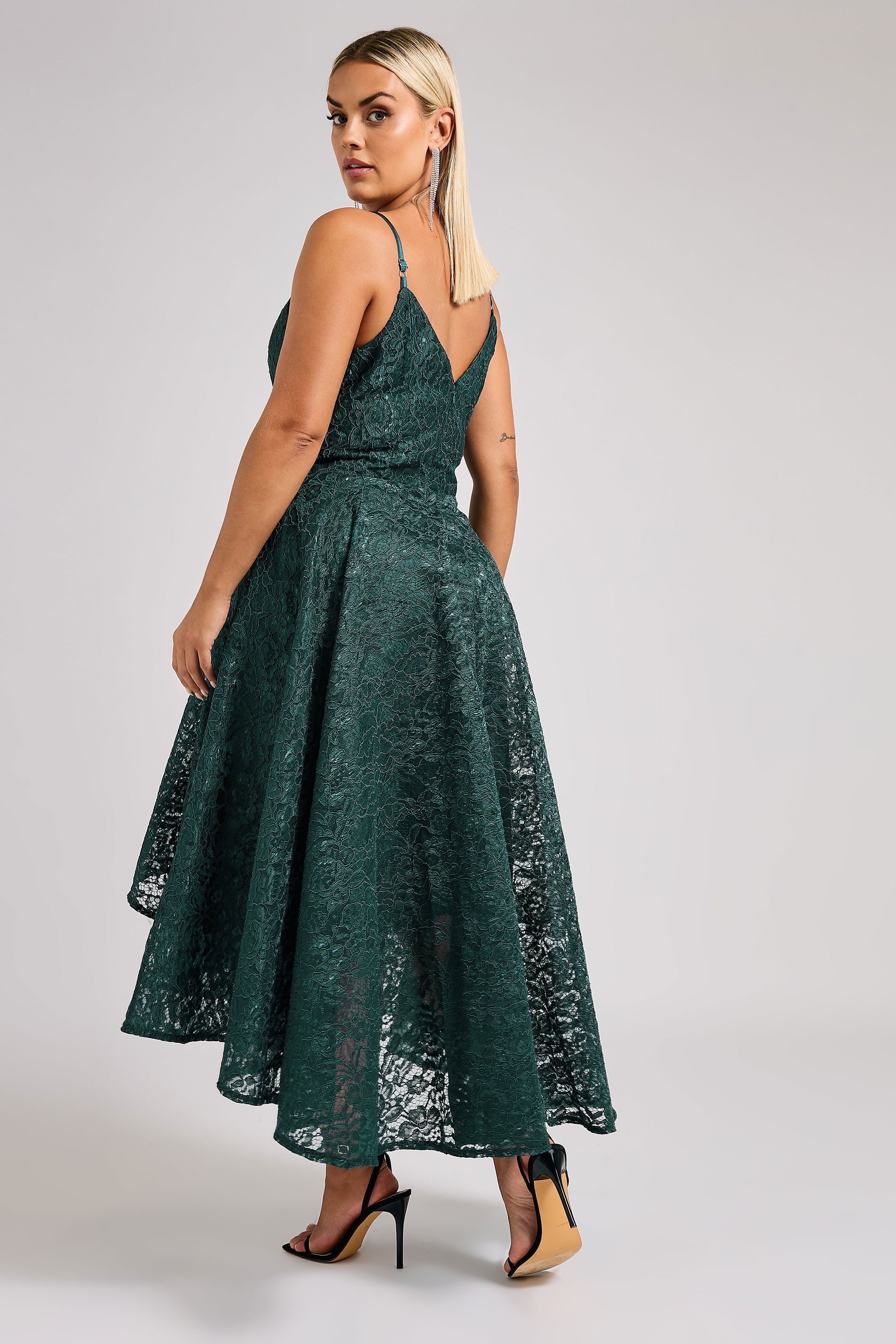 YOURS LONDON Plus Size Emerald Green Lace Midi Dress | Yours Clothing 2