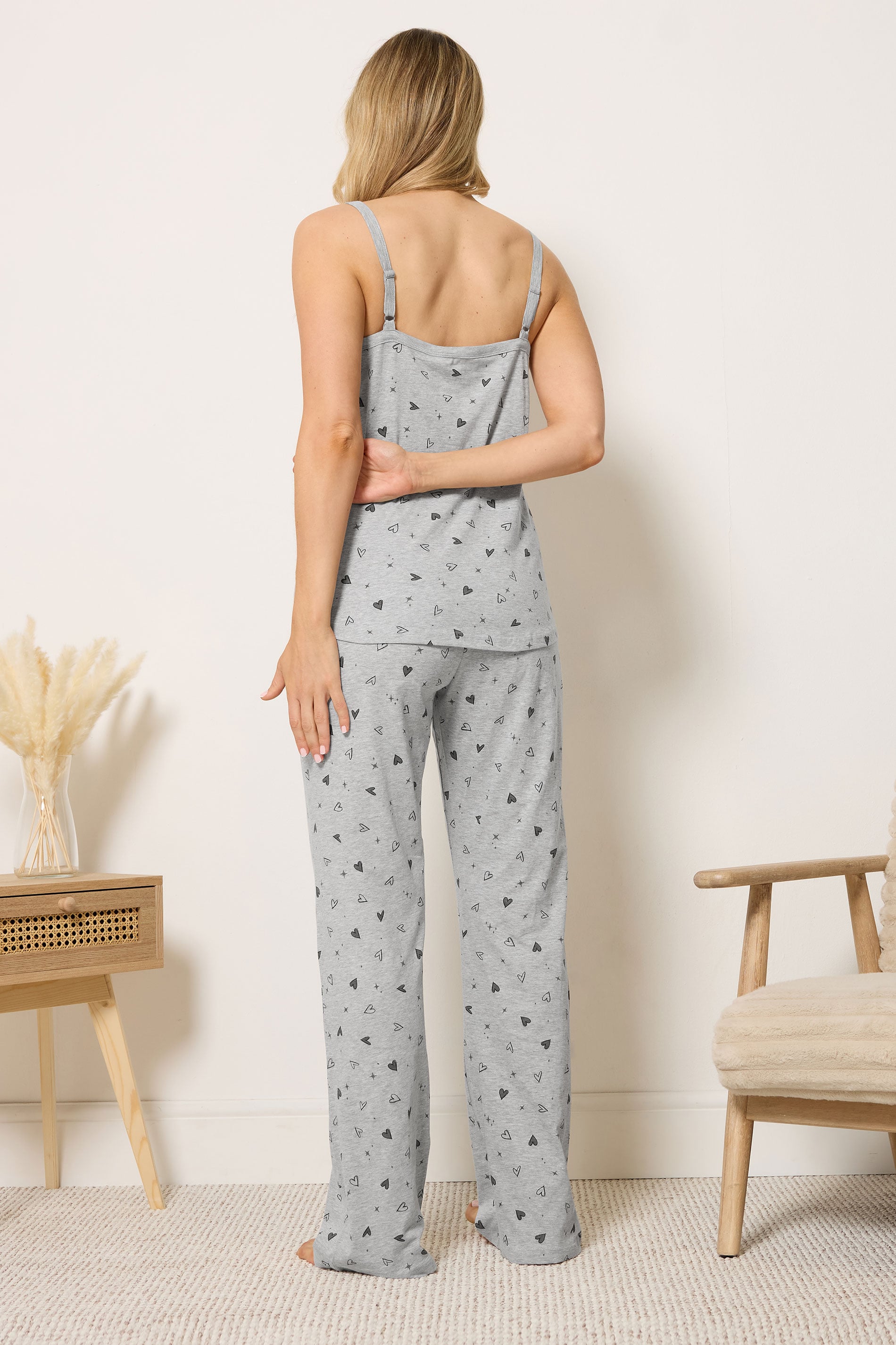 LTS Tall Women's Grey Heart Print Cotton Wide Leg Pyjama Set | Long Tall Sally 2