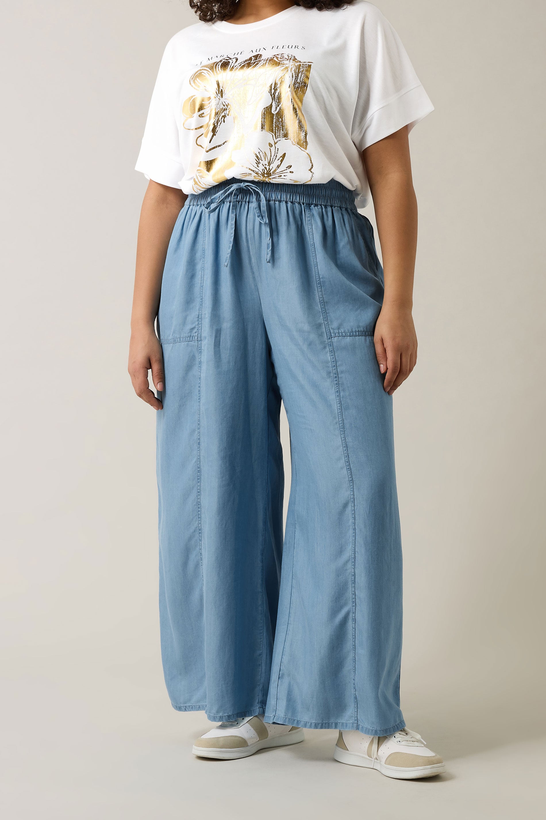EVANS Plus Size Light Blue Lyocell Wide Leg Trousers | Evans 1