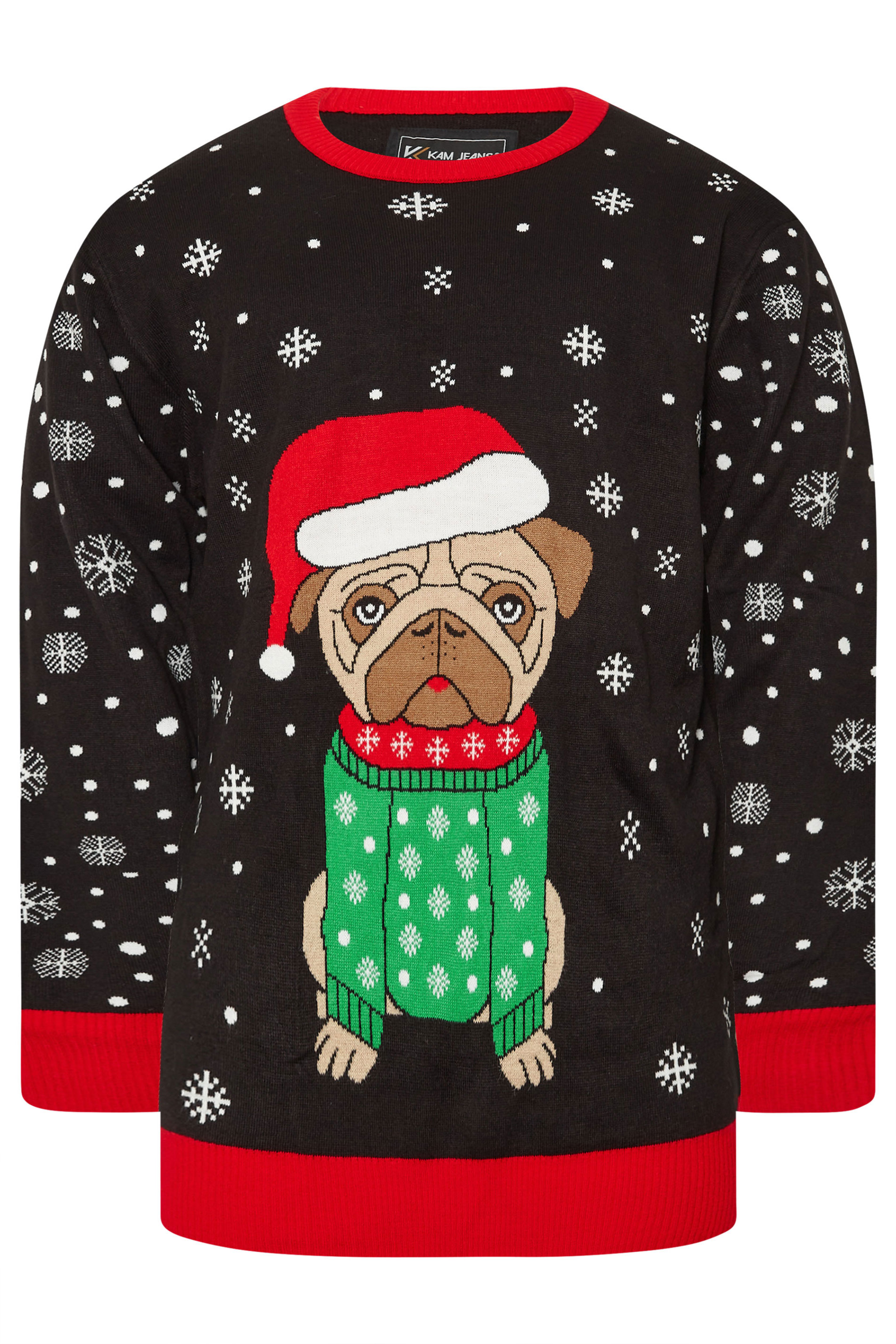 KAM Big & Tall Black Bulldog Santa Christmas Jumper | BadRhino 2