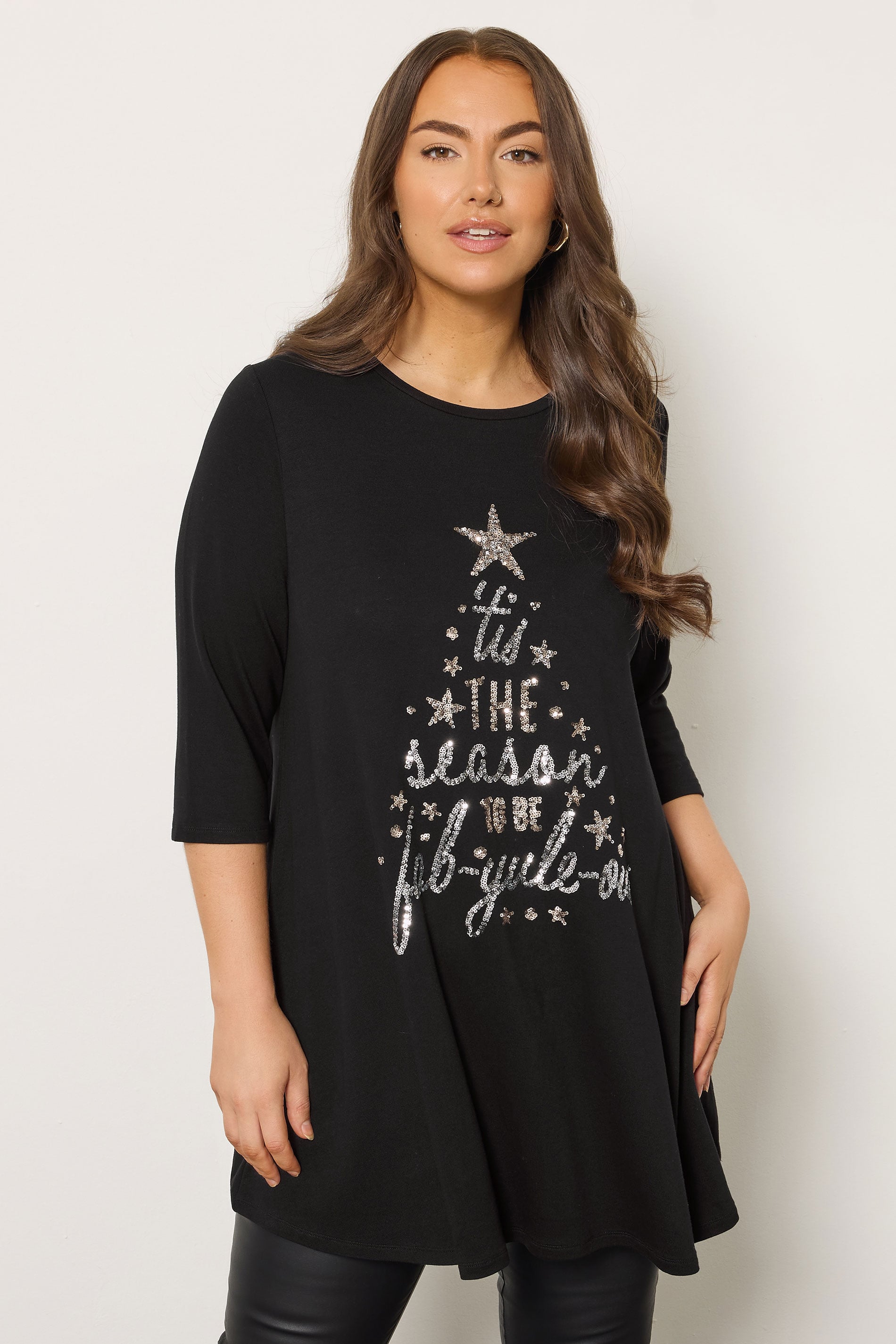 EVANS Plus Size Black Sequin Christmas Tree Top | Evans 3