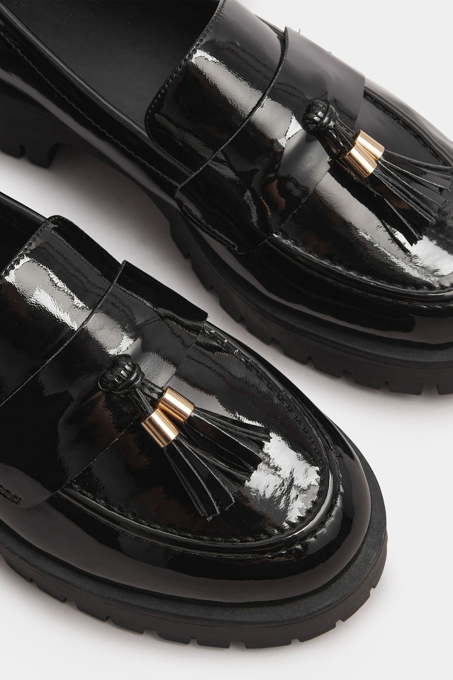 Black Tassel Patent Loafers In Wide E & Extra Wide EEE Fit | Yours Clothing  6