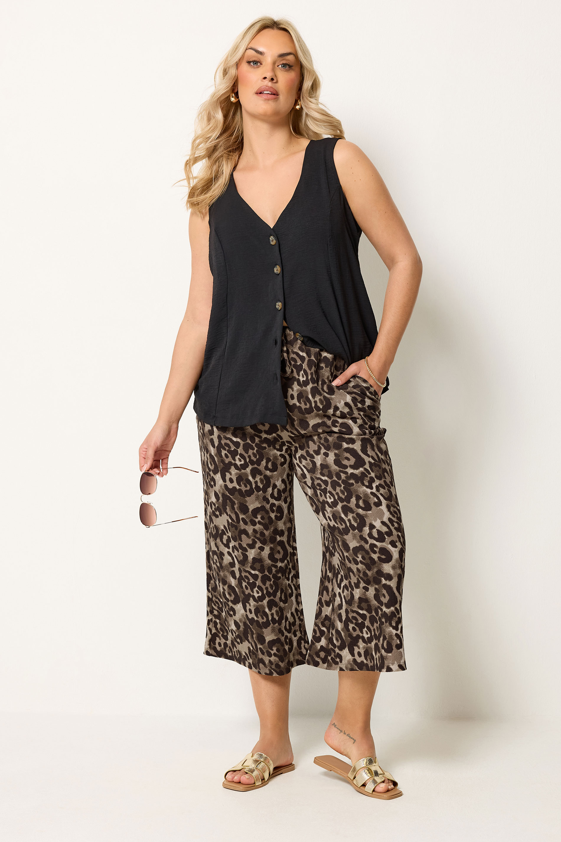 YOURSET Plus Size 2 PACK Black Leopard Textured Culottes | Yours Clothing 4