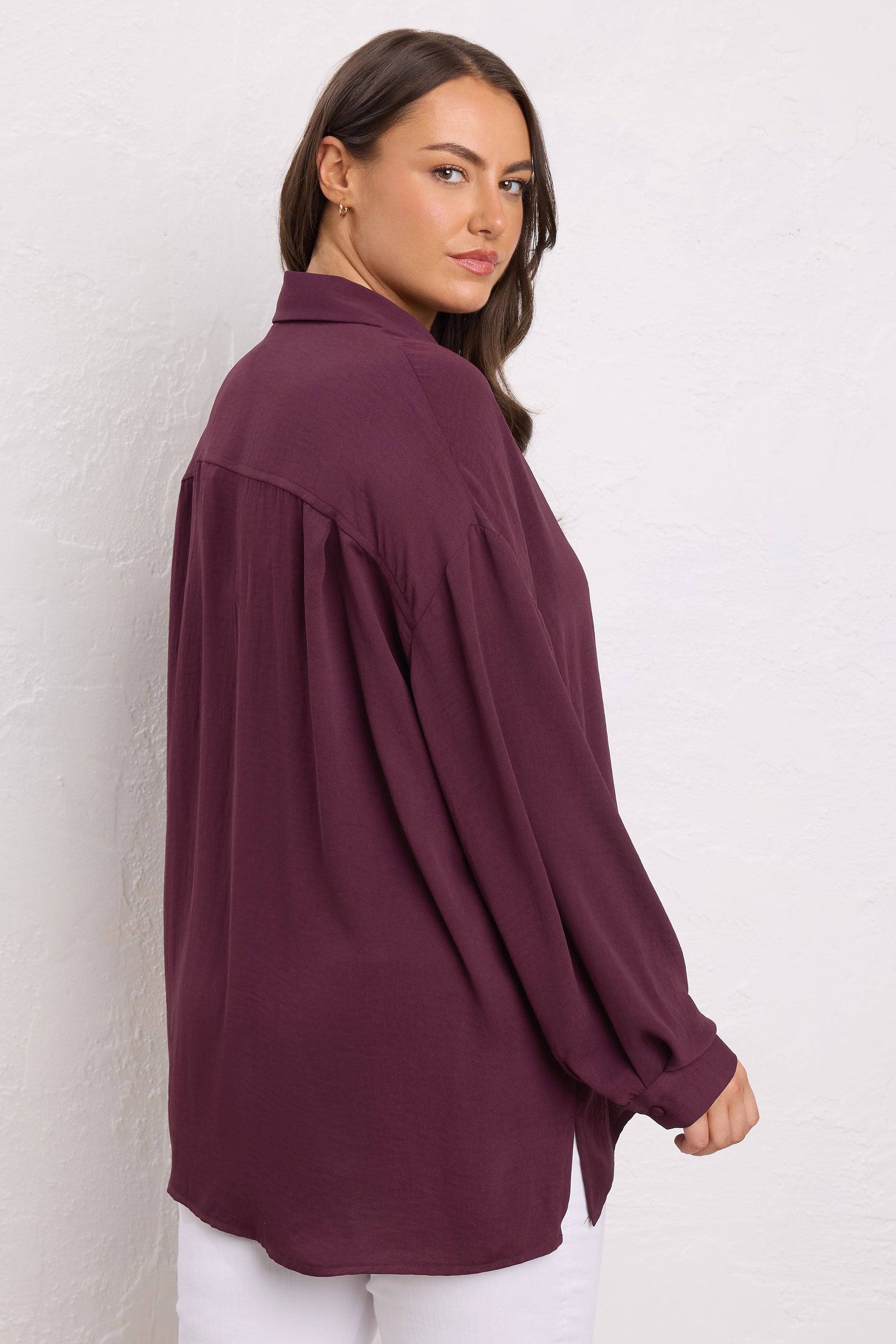 EVANS Plus Size Burgundy Red Dipped Hem Oversized Shirt | Evans 2