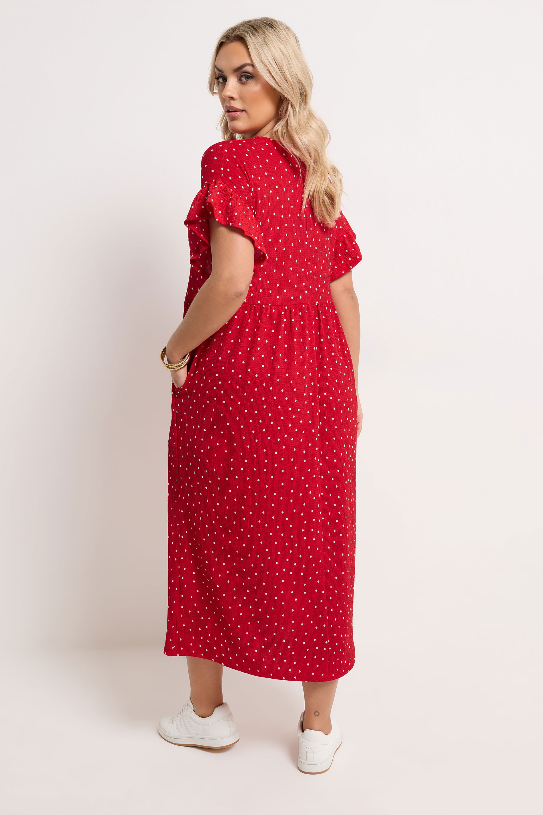 YOURS Plus Size Red Polka Dot Midaxi Dress | Yours Clothing 2