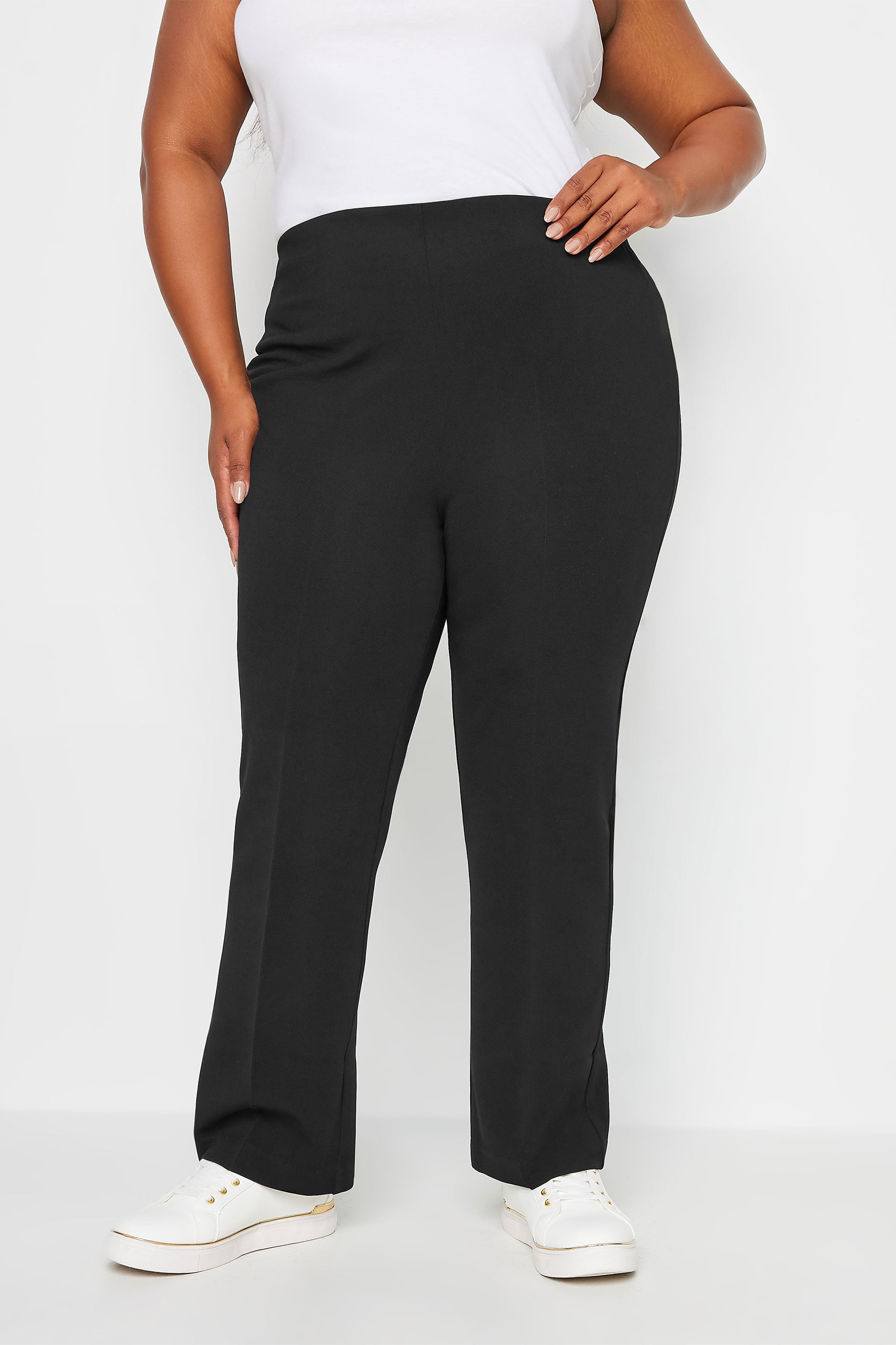 Plus Size Black Pull On Ribbed Bootcut Stretch Trousers  | Yours Clothing 3