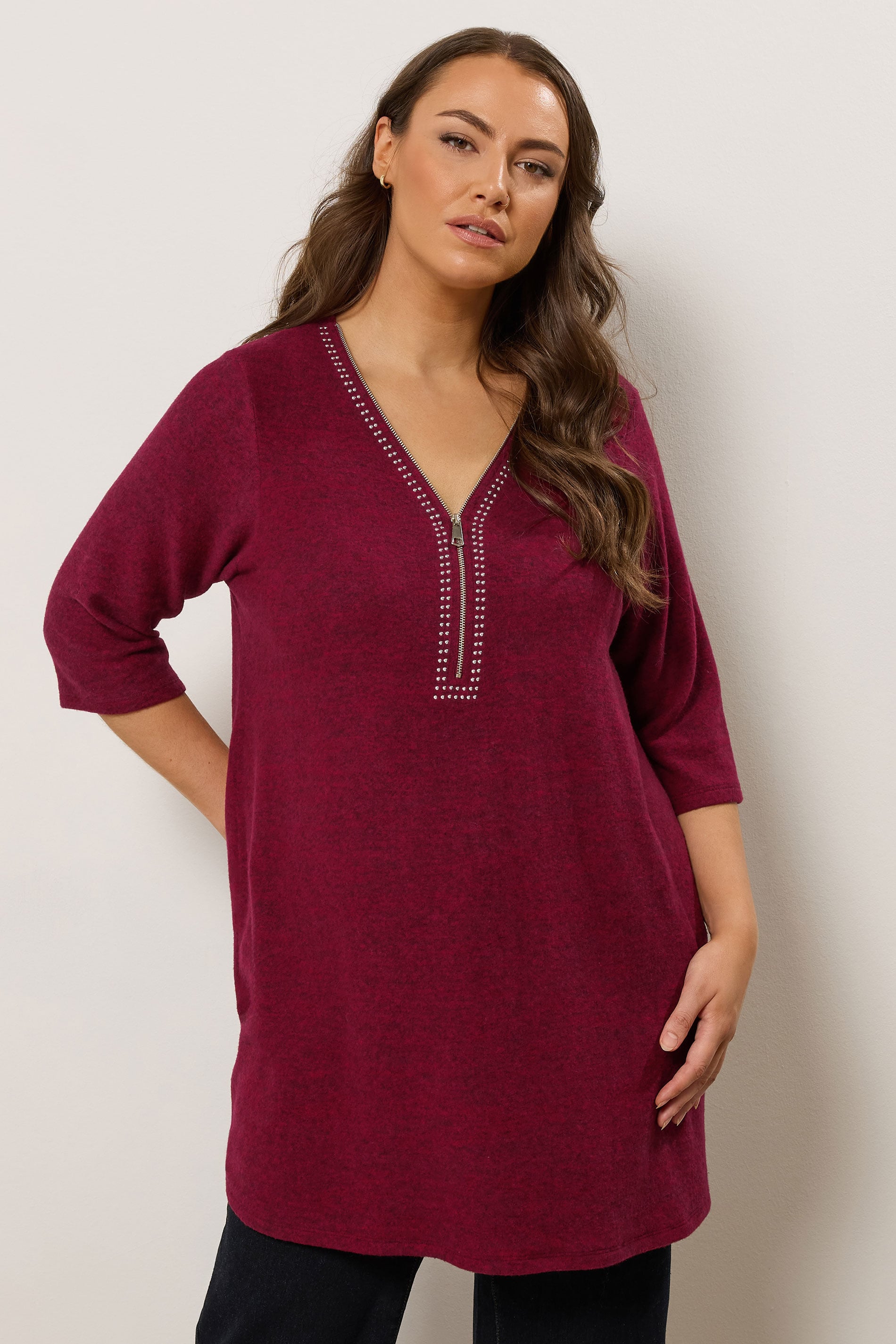 Evans Women's Red Plus Zip Front Stud Detail Top Size 22-24