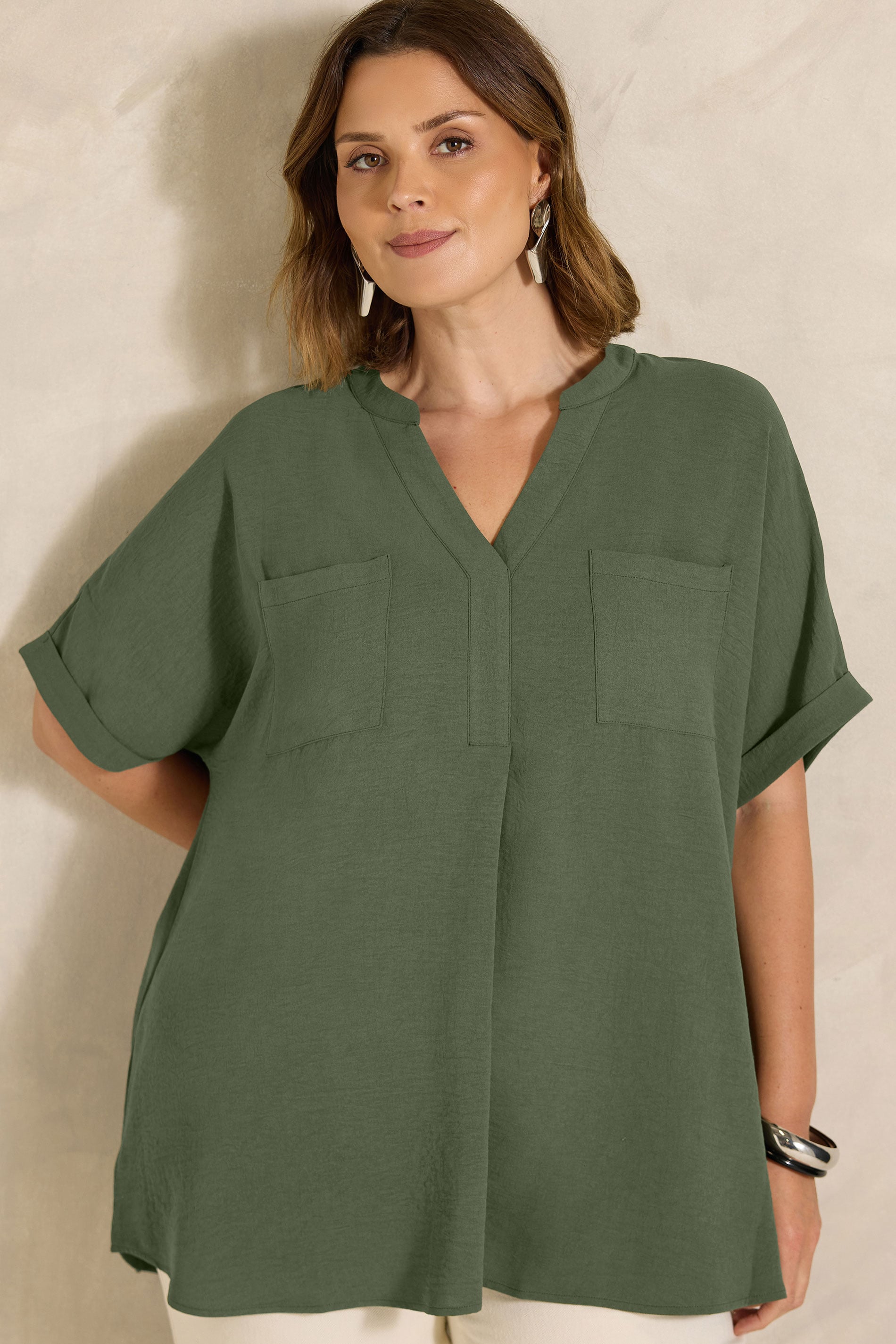 Evans Women's Green Plus Khaki Overhead Utility Shirt Size 30-32