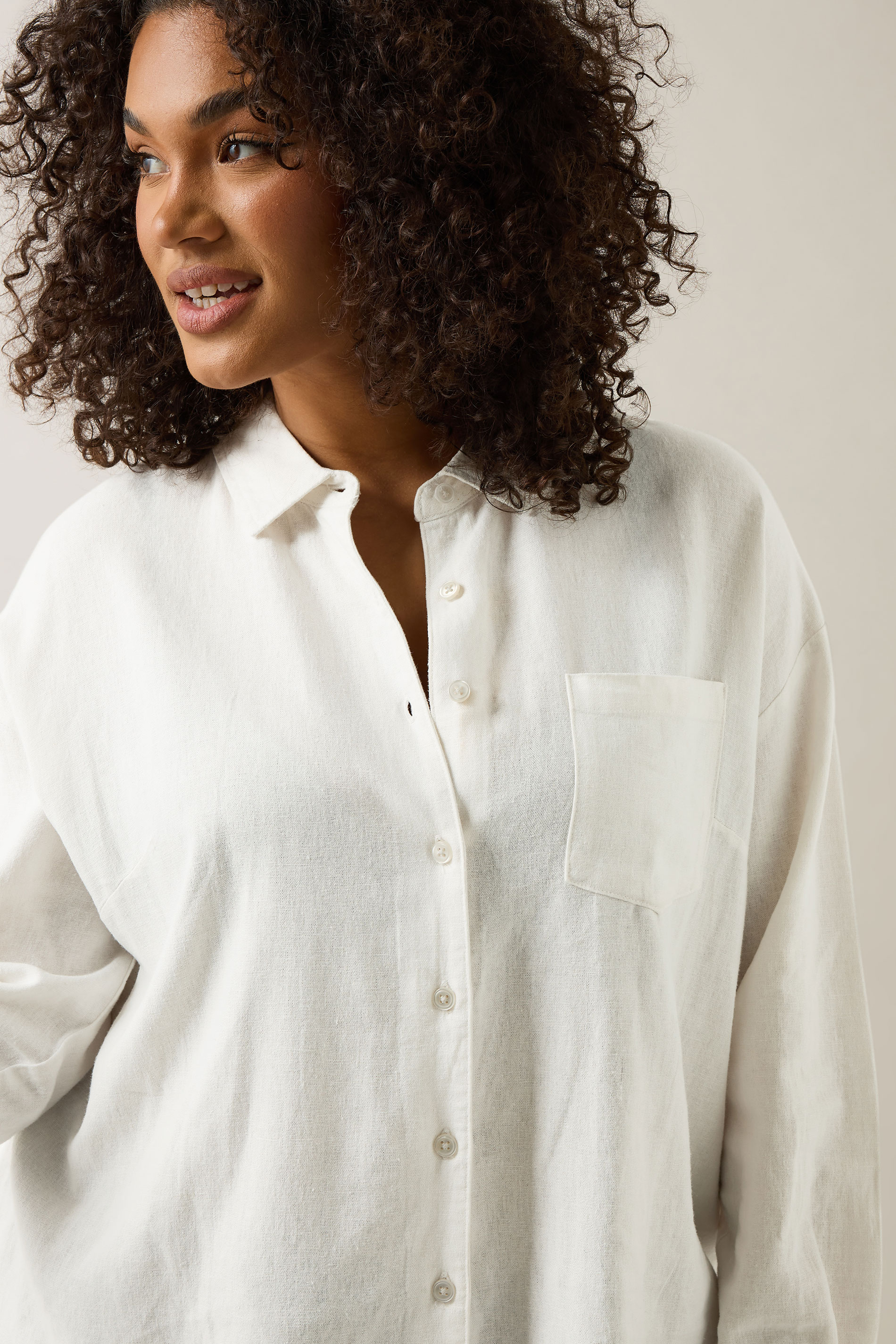 EVANS Plus Size White Long Sleeve Premium Linen Shirt | Evans 5