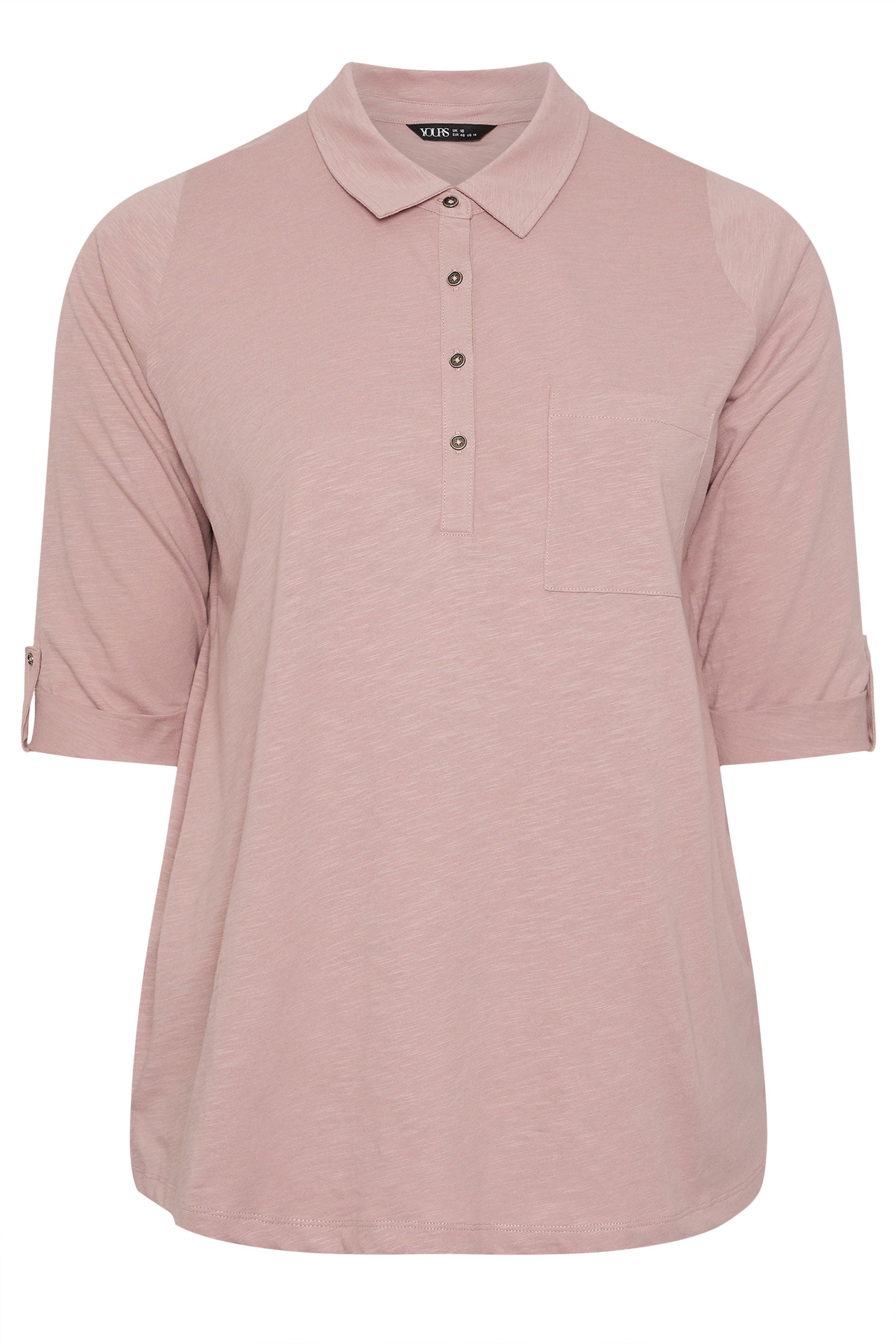 YOURS Plus Size Pink Cotton Placket Shirt | Yours Clothing 5