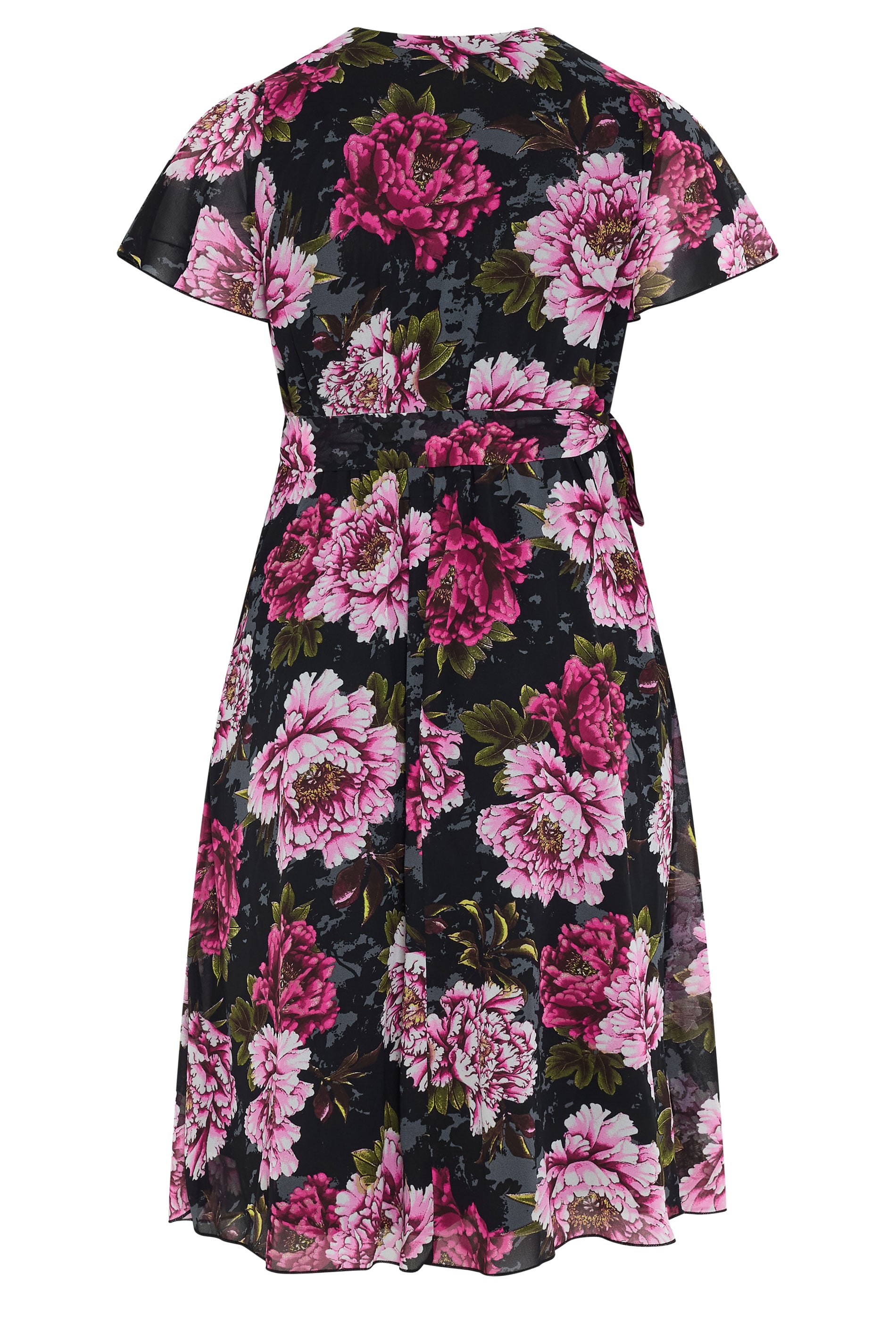 YOURS LONDON Plus Size Black & Pink Floral Wrap Dress | Yours Clothing 6