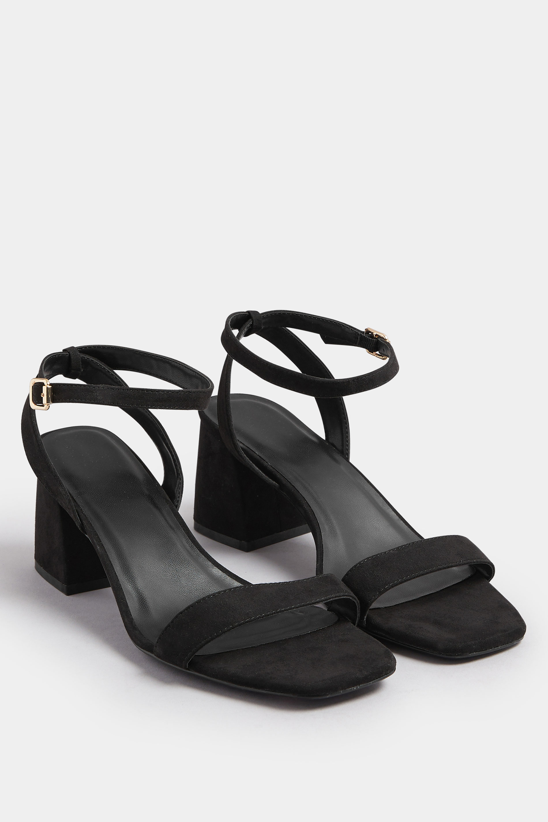 Black Faux Suede Block Heel Sandals In Extra Wide EEE Fit | Yours Clothing 1