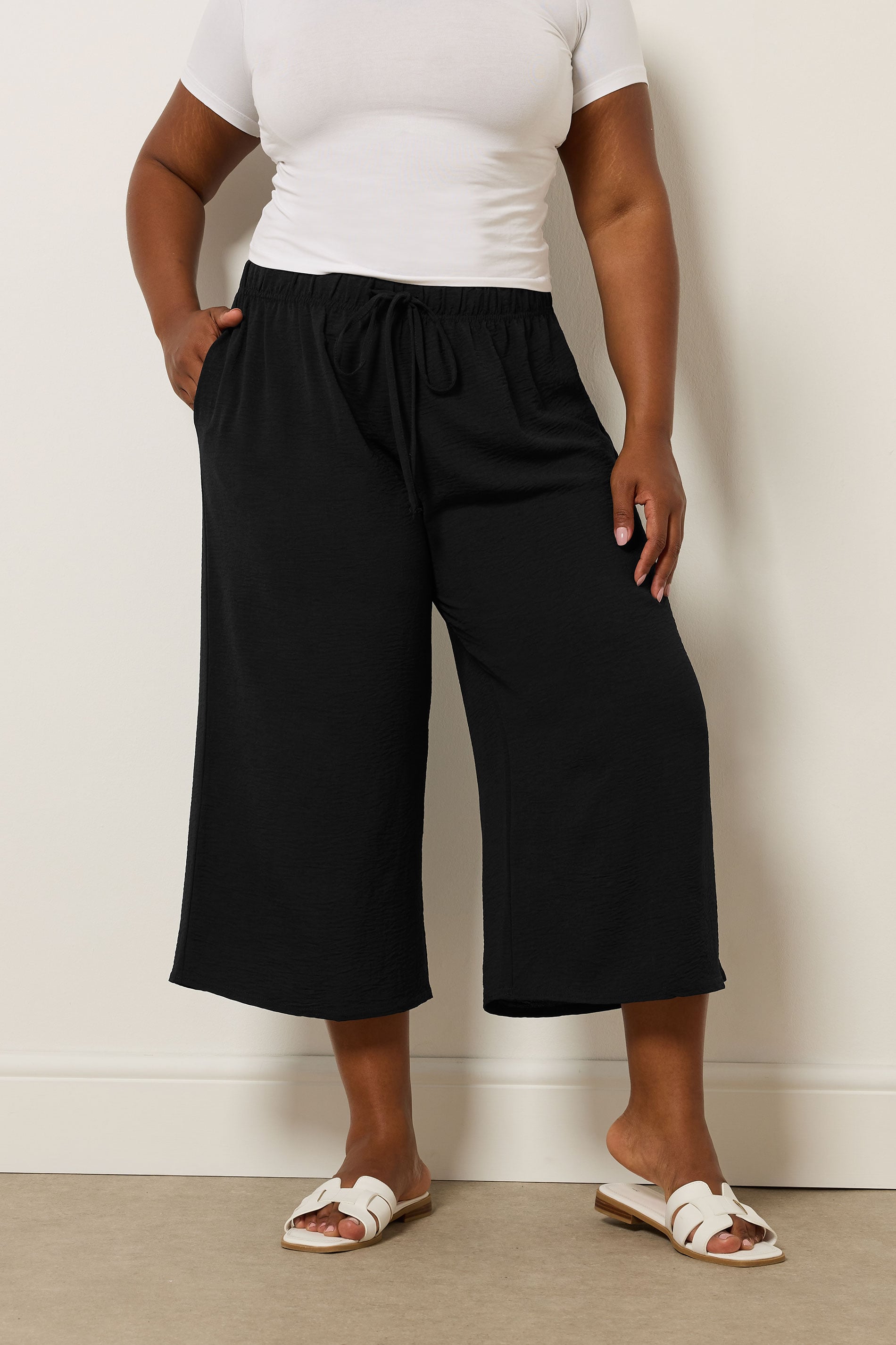 YOURS Plus Size Black Washed Twill Culottes | Yours Clothing 3