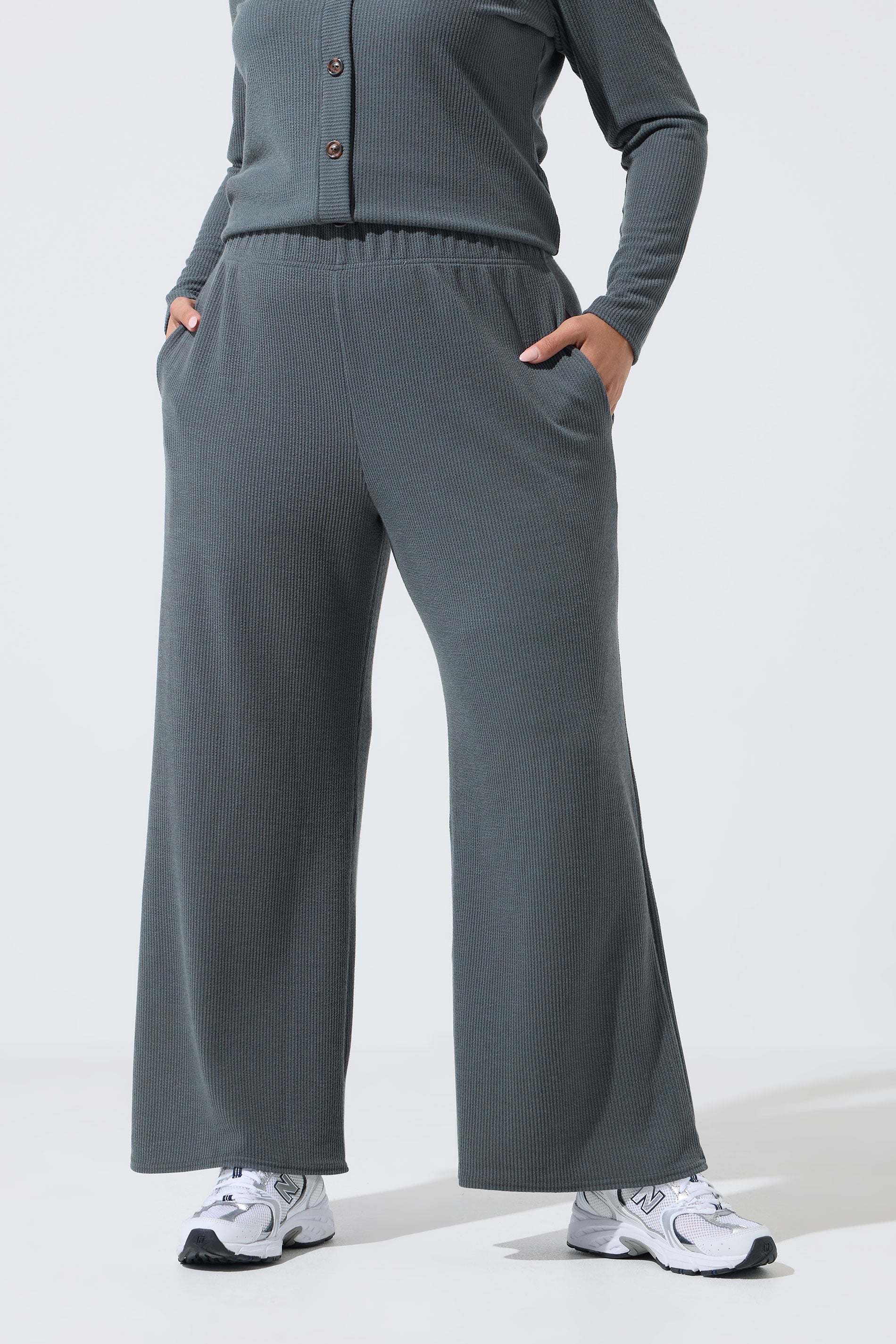 LIMITED COLLECTION Plus Size Grey Crinkle Wide Leg Trousers | Yours Clothing 1