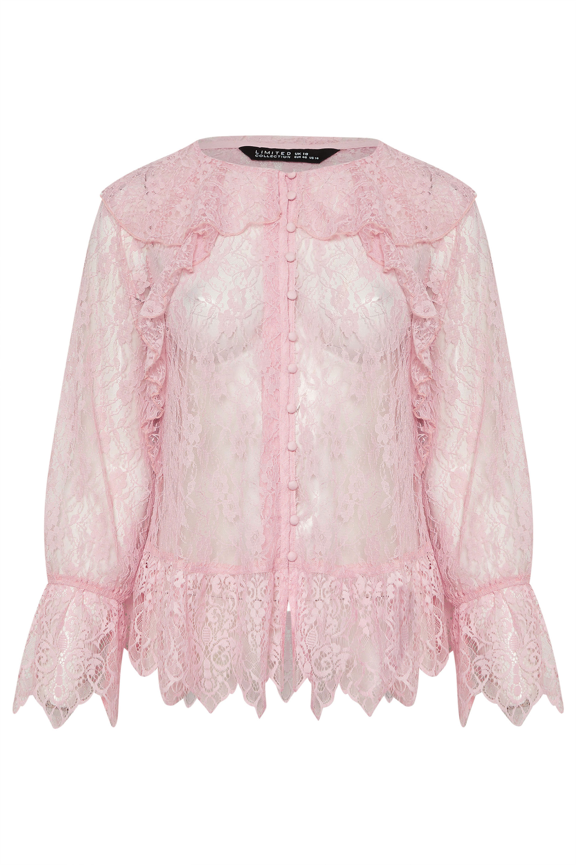 LIMITED COLLECTION Plus Size Pink Lace Frill Blouse | Yours Clothing 5