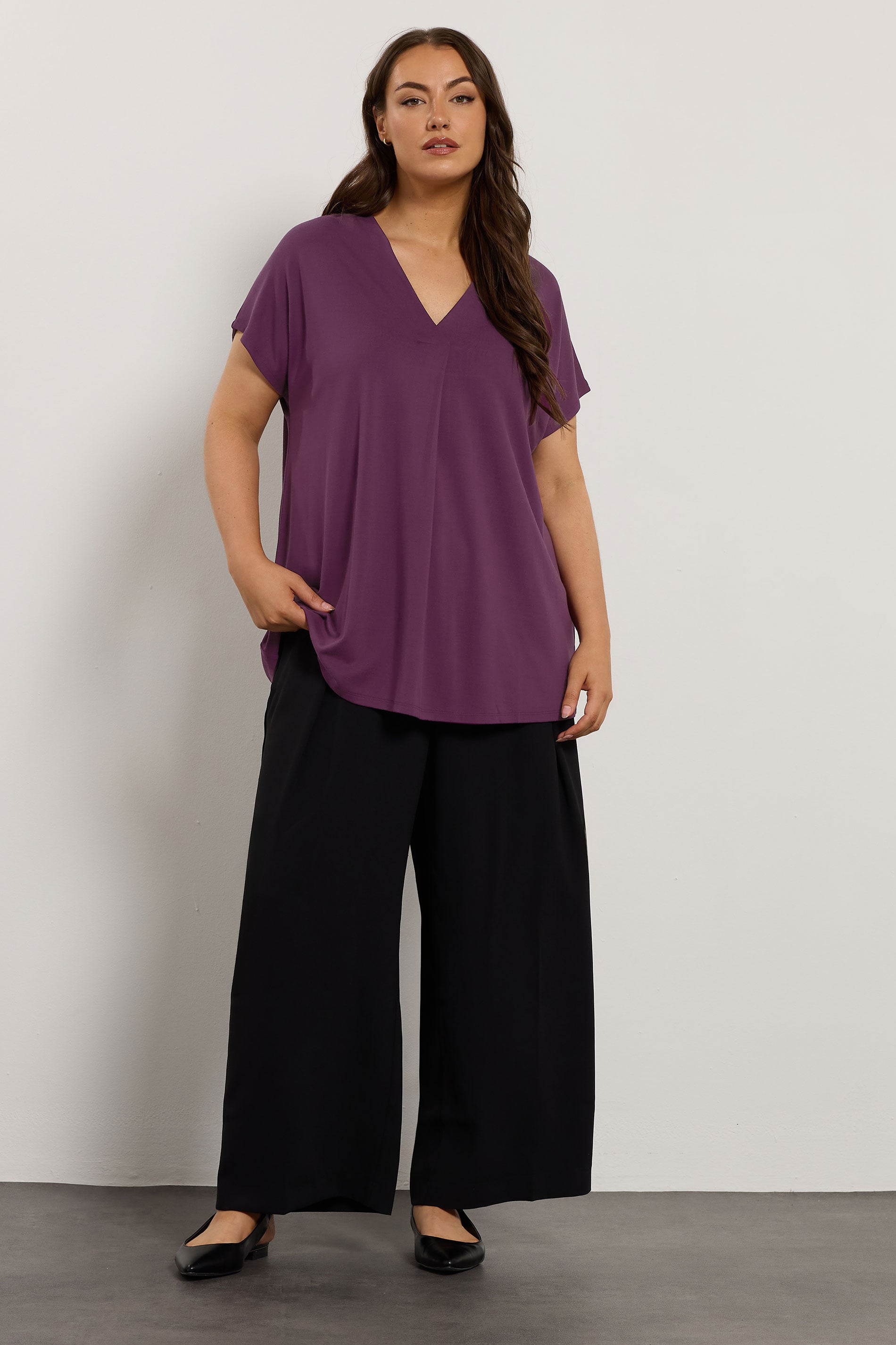 EVANS Curve Purple Premium Jersey Pleat Swing Top | Evans 2