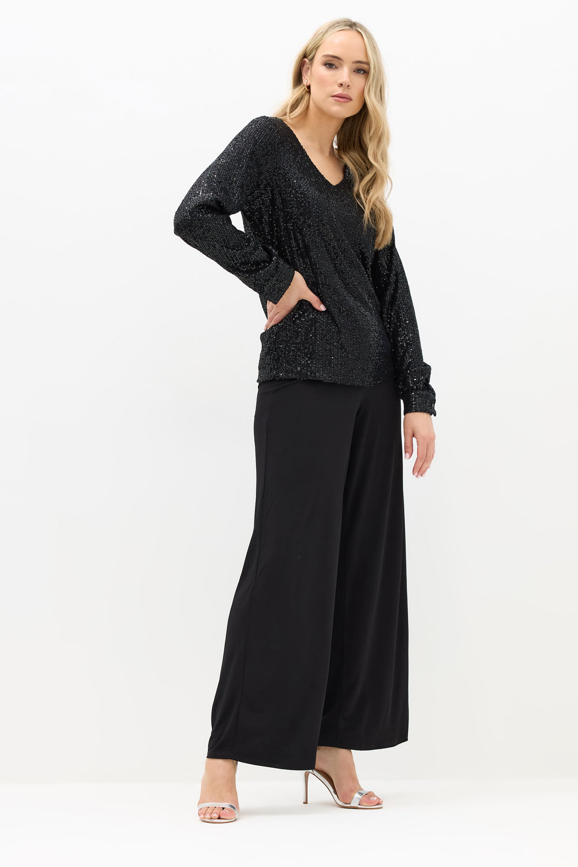 LTS Tall Women's Black Sequin V-Neck Top | Long Tall Sally 2
