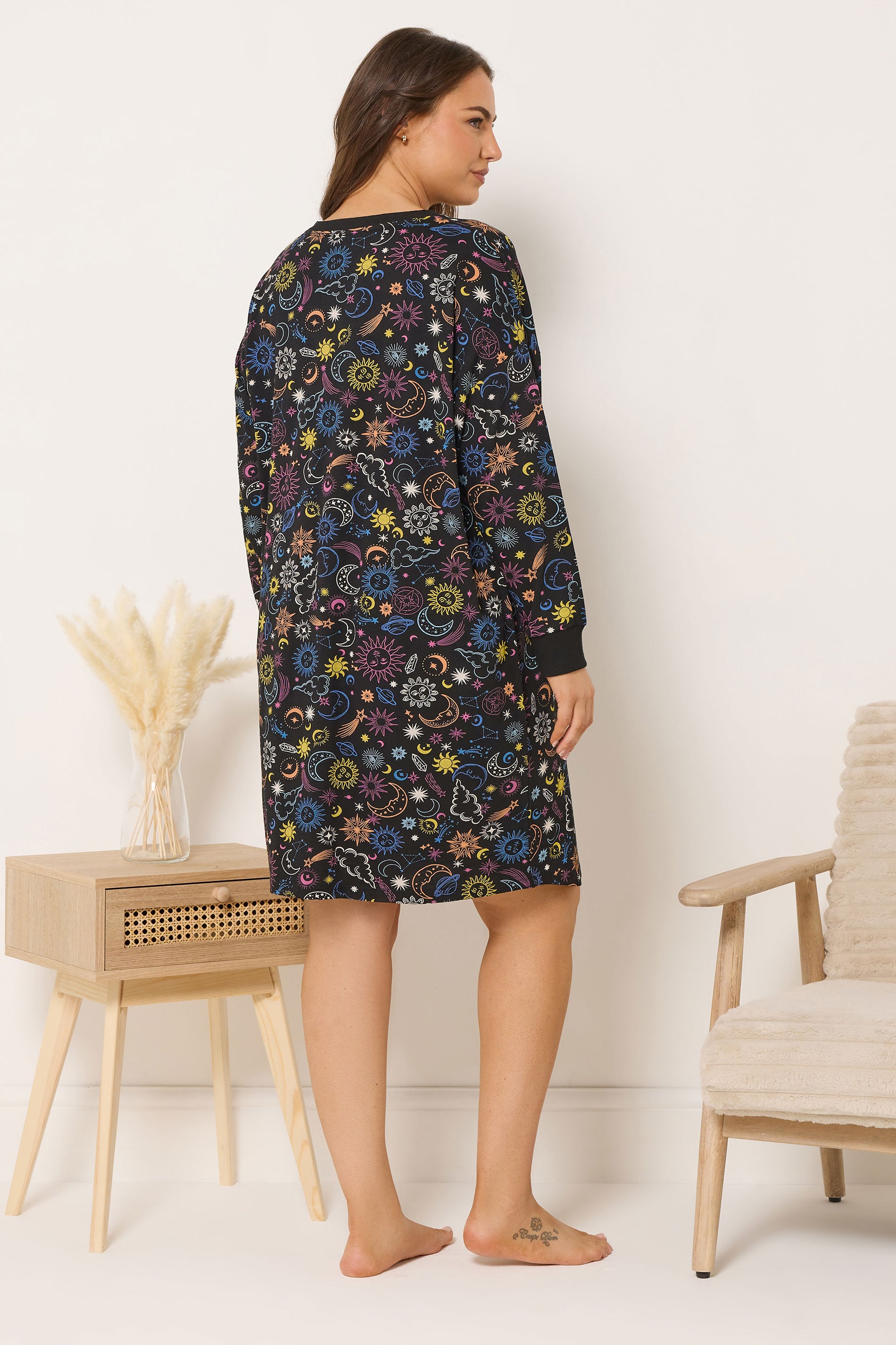 YOURS Plus Size Black Celestial Long Sleeve Nightdress | Yours Clothing 2