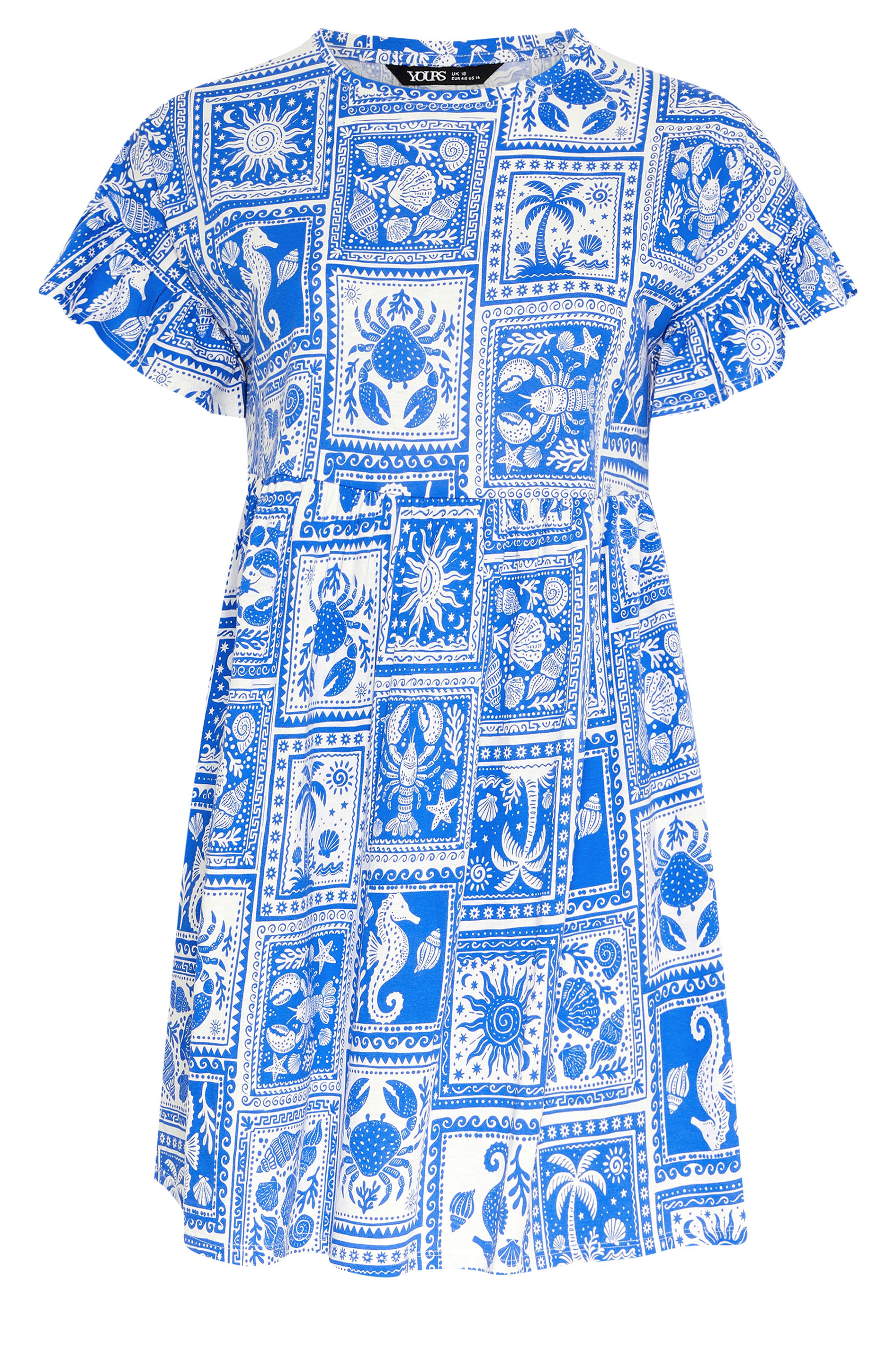 YOURS Plus Size Blue Mixed Shell Frill Sleeve Tunic Dress | Yours Clothing 5