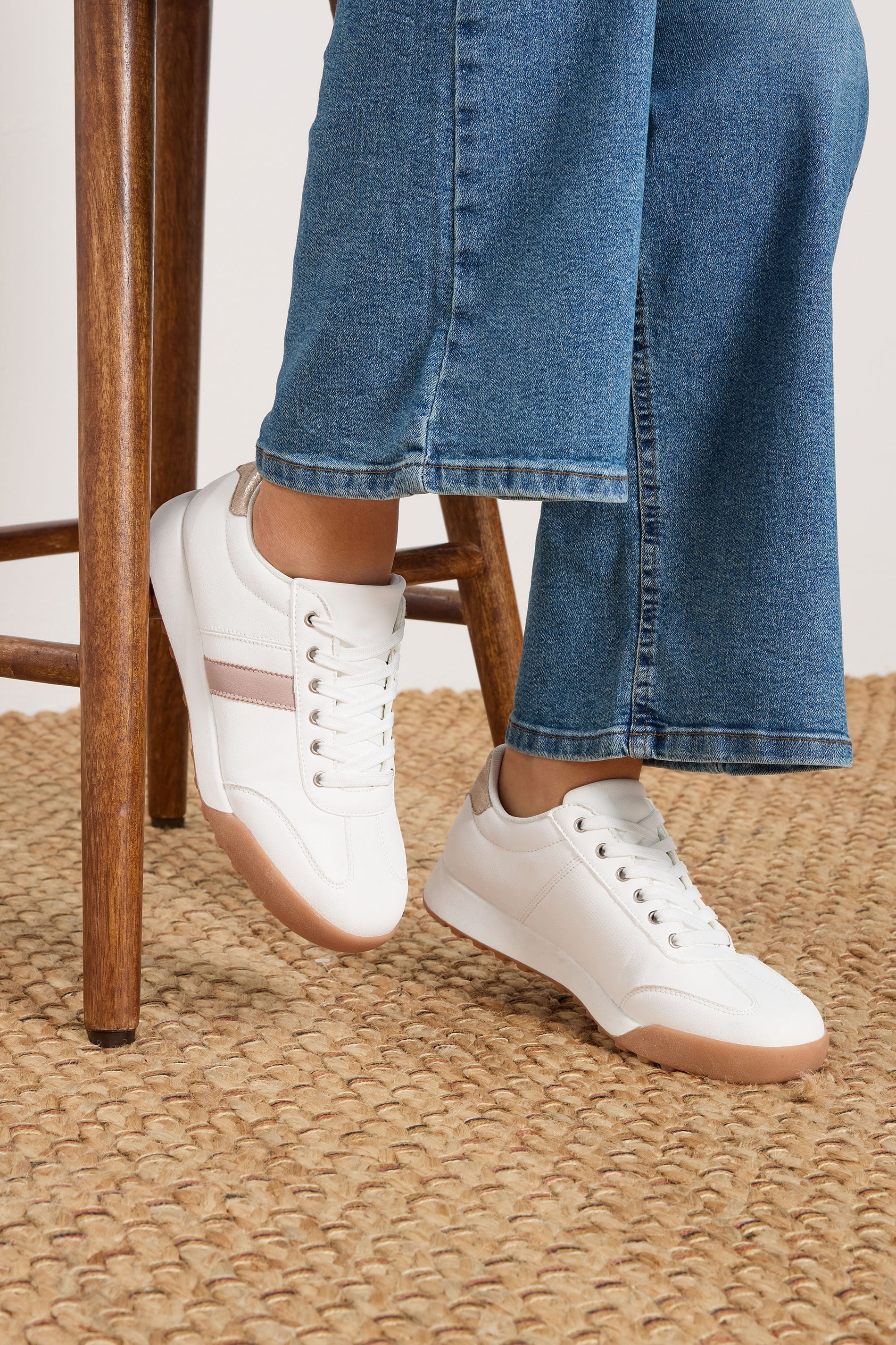 White Side Stripe Gum Sole Trainers In Extra Wide EEE Fit | Yours Clothing 3