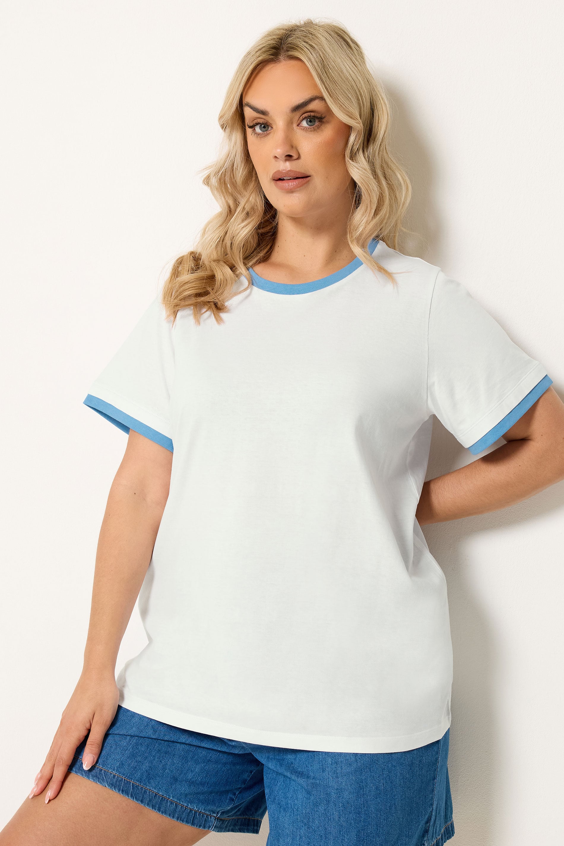 YOURS Plus Size White Contrast Trim T-Shirt | Yours Clothing 3