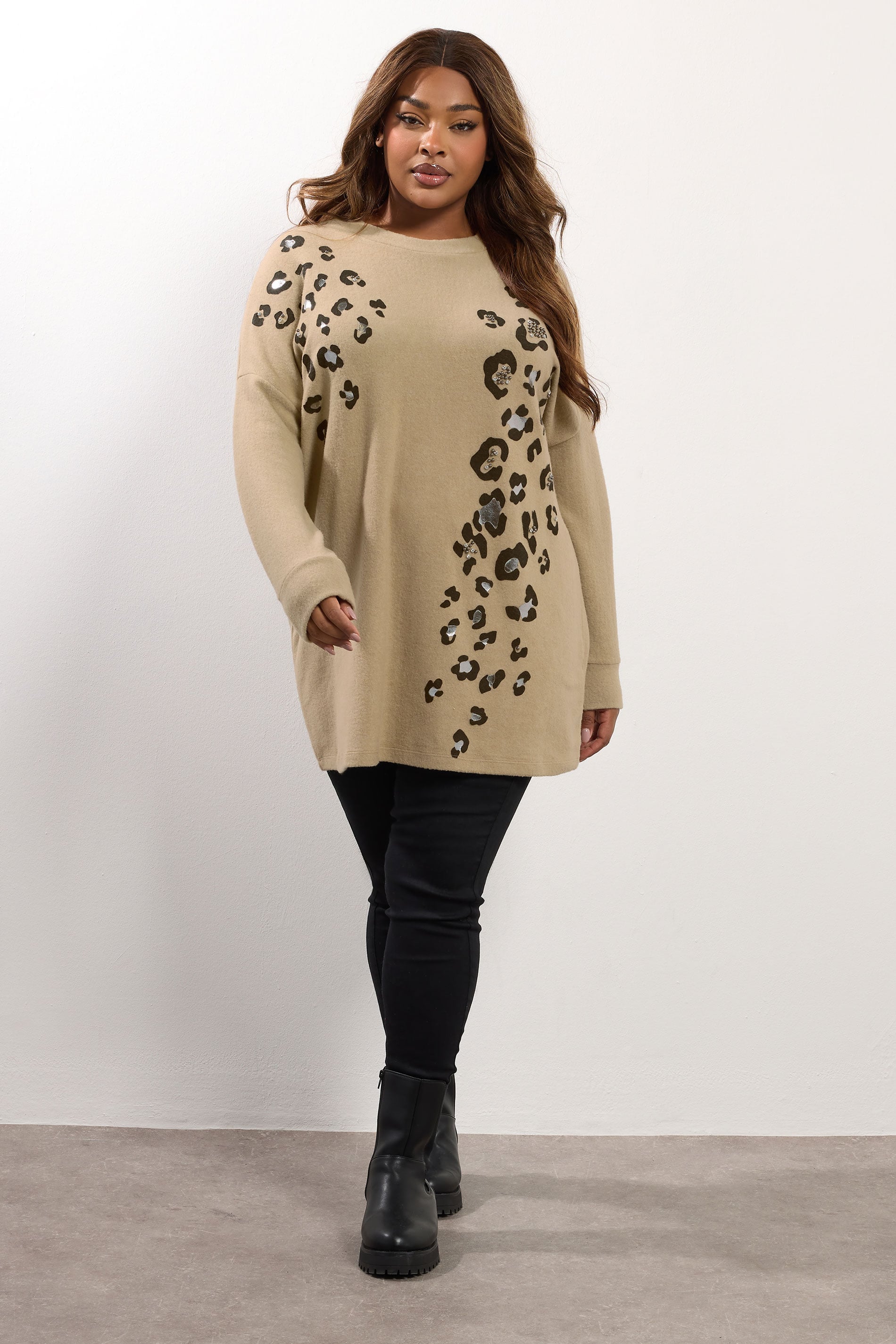 YOURS Plus Size Natural Brown Leopard Soft Touch Jumper | Yours Clothing 3