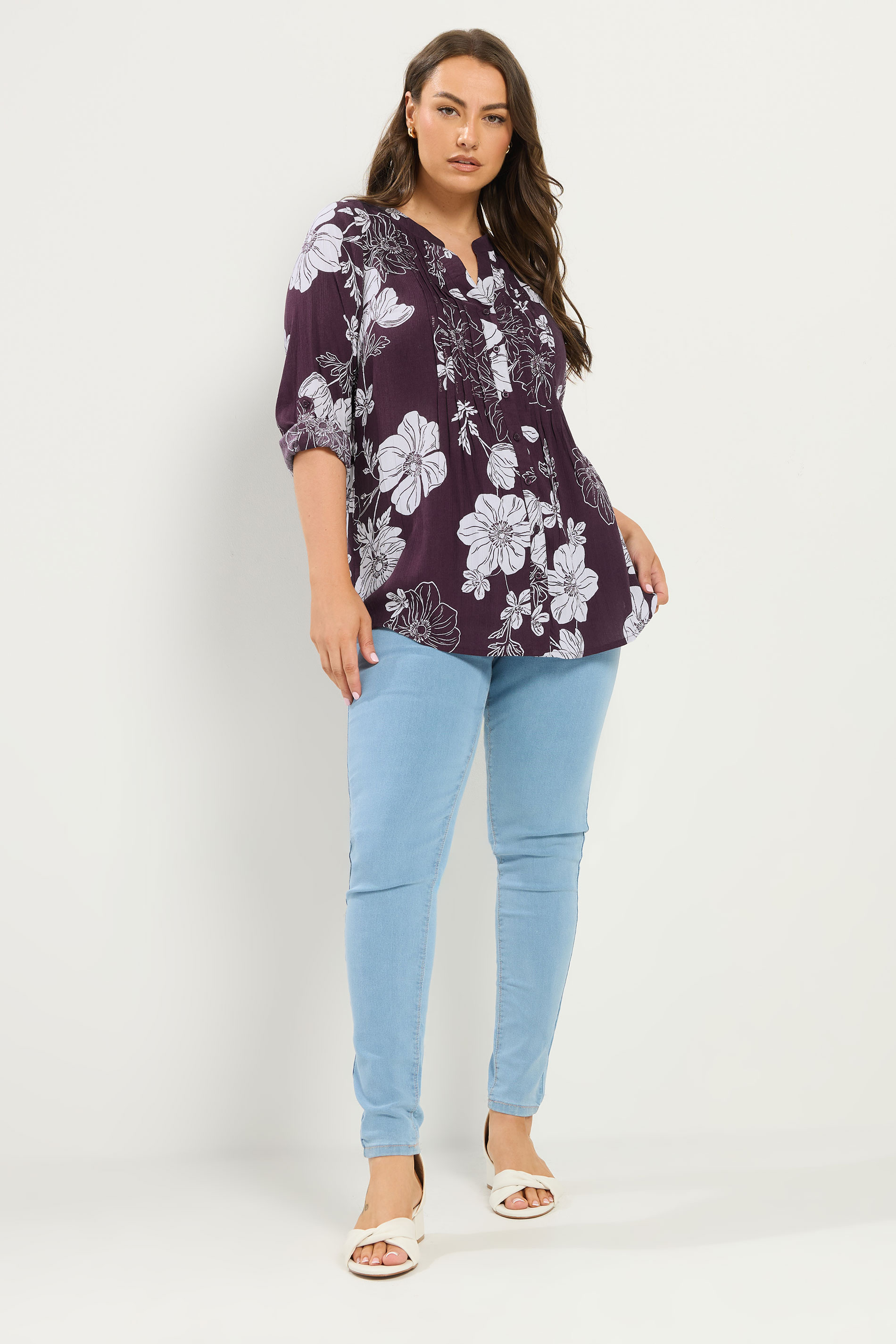 YOURS Plus Size Purple Floral Pintuck Top | Yours Clothing 1
