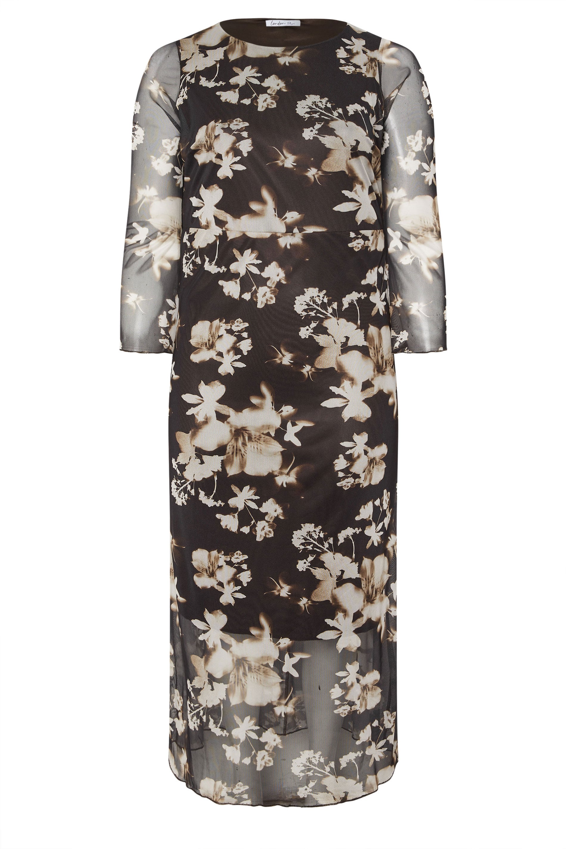 YOURS LONDON Plus Size Natural Brown Floral Mesh Maxi Dress | Yours Clothing 5