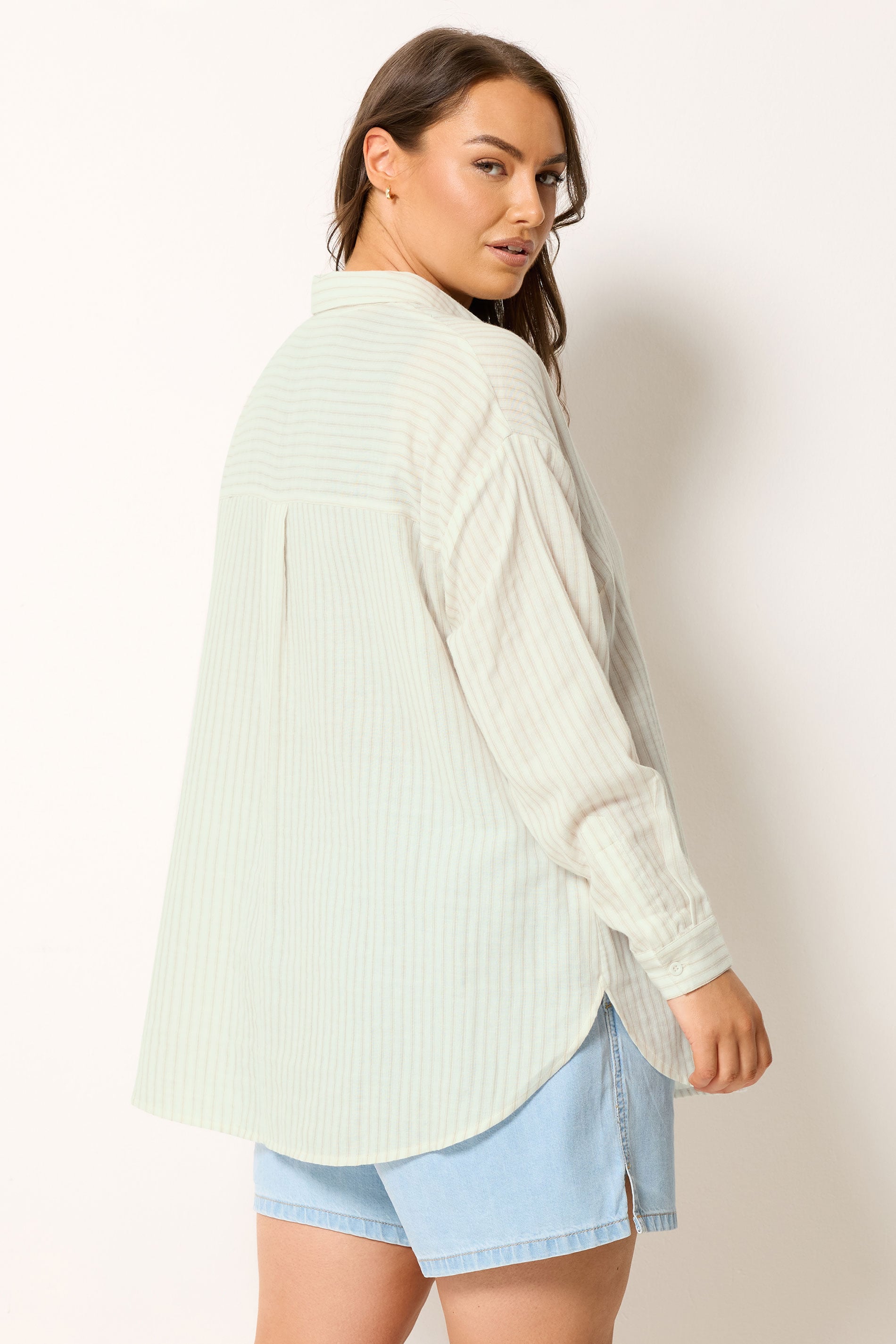 YOURS Plus Size Ivory White Stripe Button Shirt | Yours Clothing 4