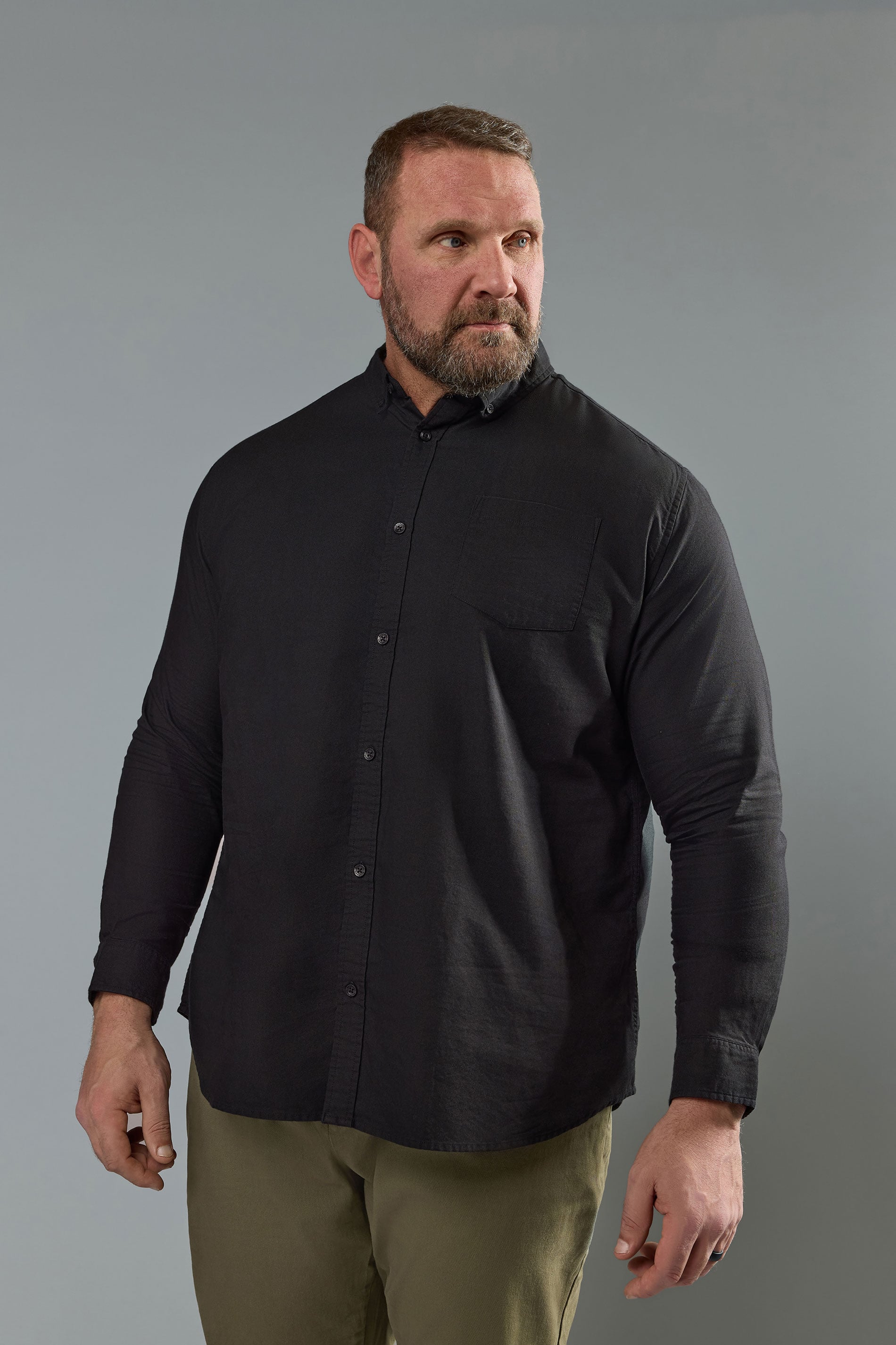 BadRhino Big & Tall Premium Black Long Sleeve Oxford Cotton Shirt 3