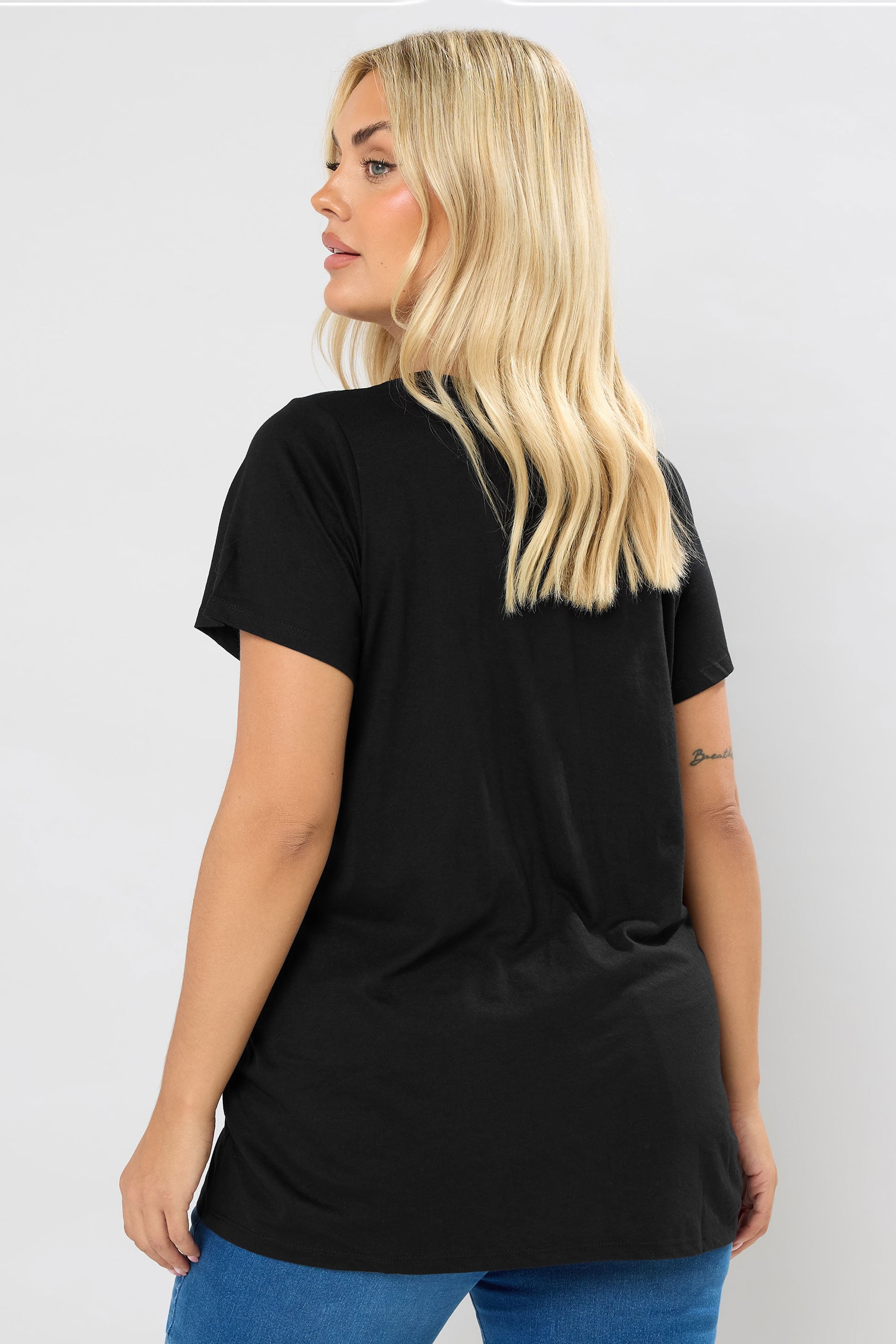 Plus Size Black Basic T-Shirt | Yours Clothing 2