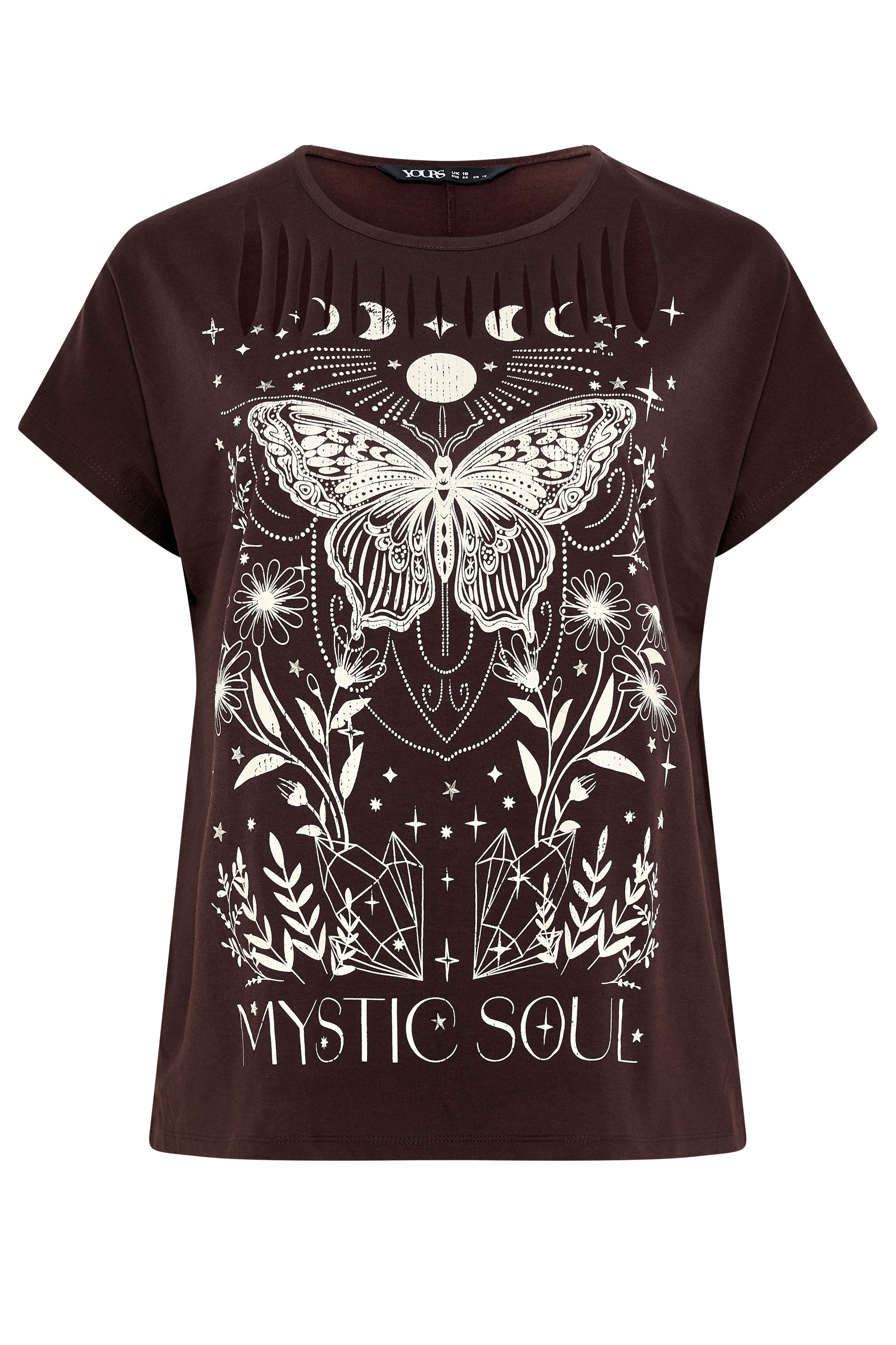 YOURS Plus Size Brown 'Mystic Soul' Laser Cut Slogan T-Shirt | Yours Clothing 5