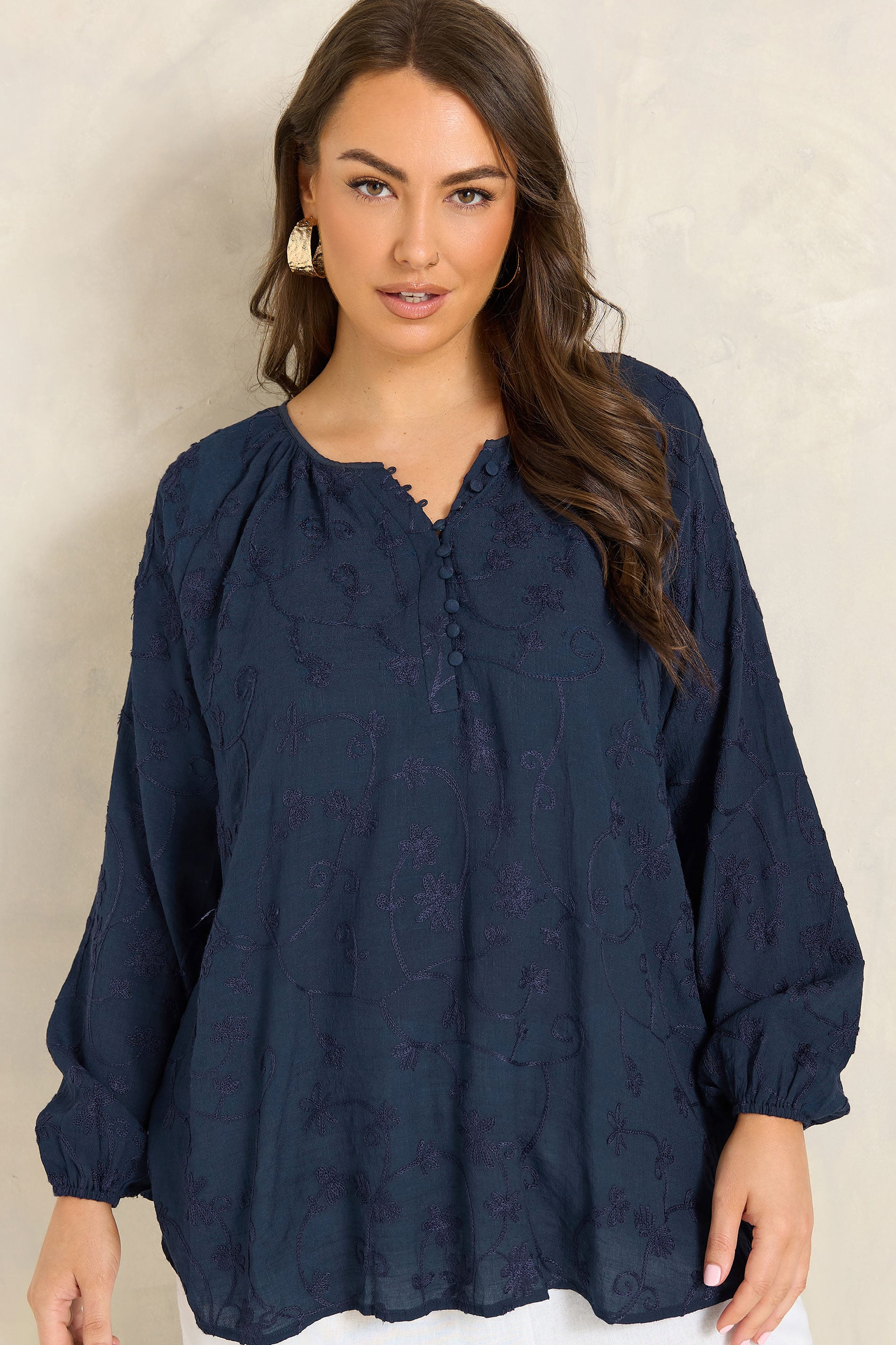 Evans Women's Blue Plus Navy Floral Embroidered Blouse Size 18