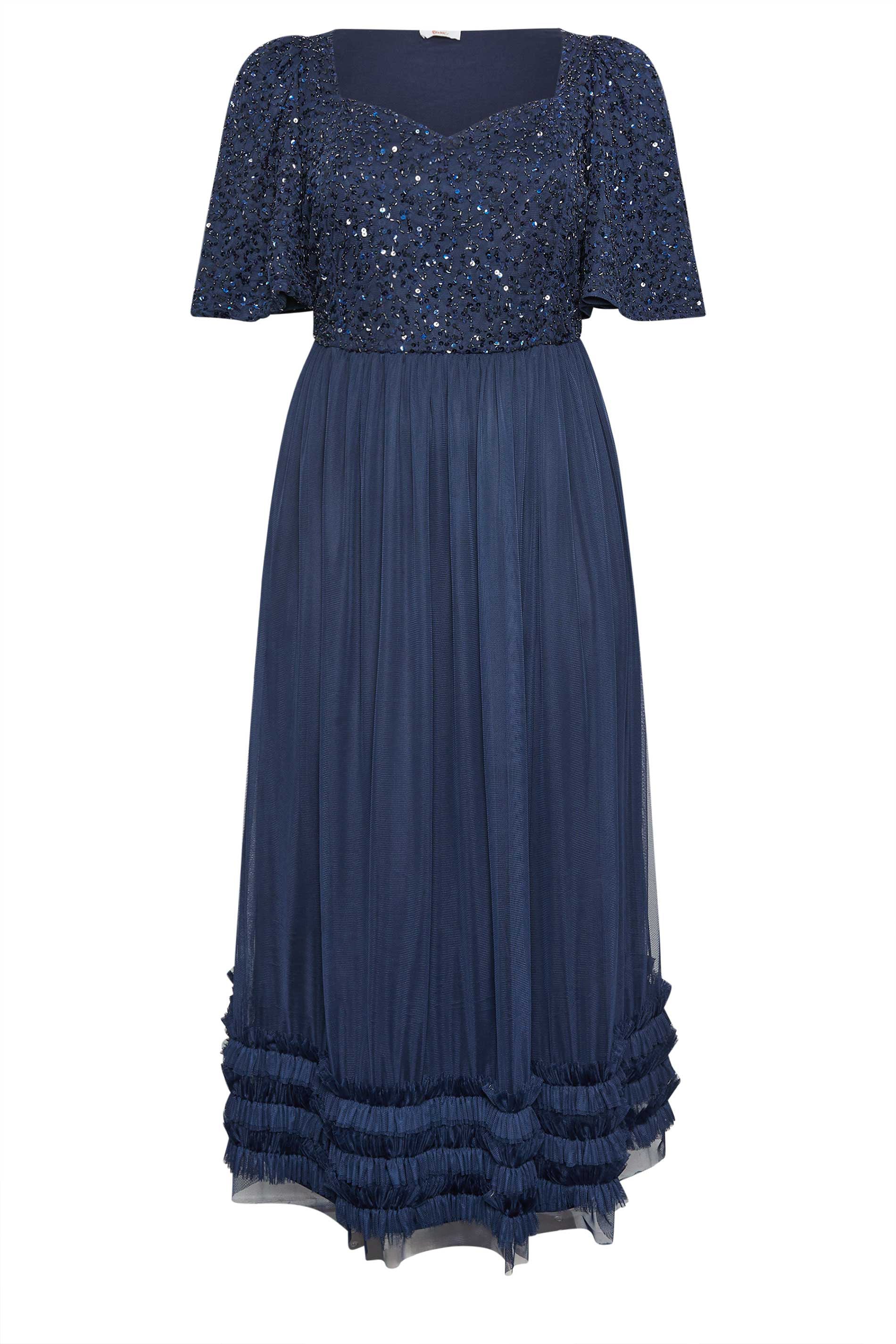LUXE Plus Size Curve Navy Blue Sequin Sweetheart Ruffle Maxi Dress | Yours Clothing  5