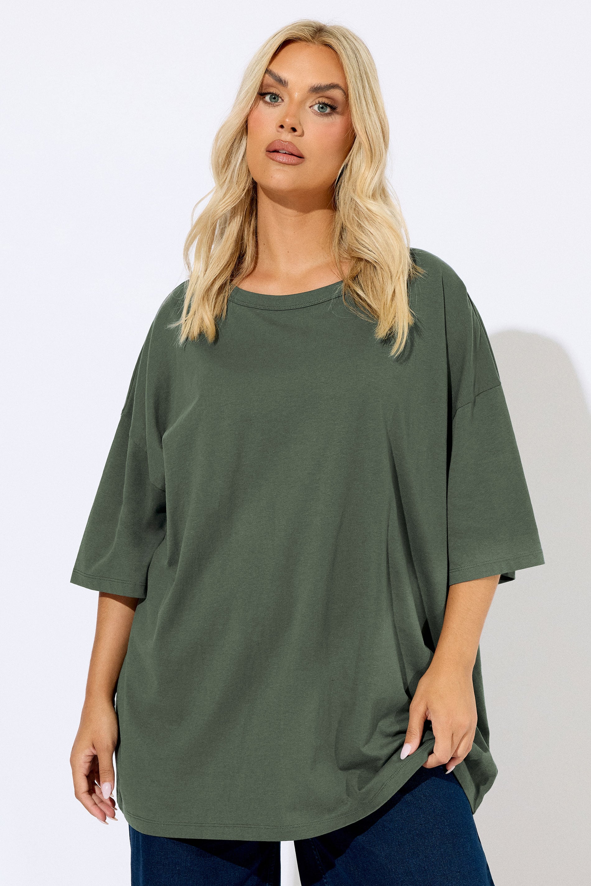 Plus Size Khaki Green Oversized Boxy T-Shirt | Yours Clothing 3