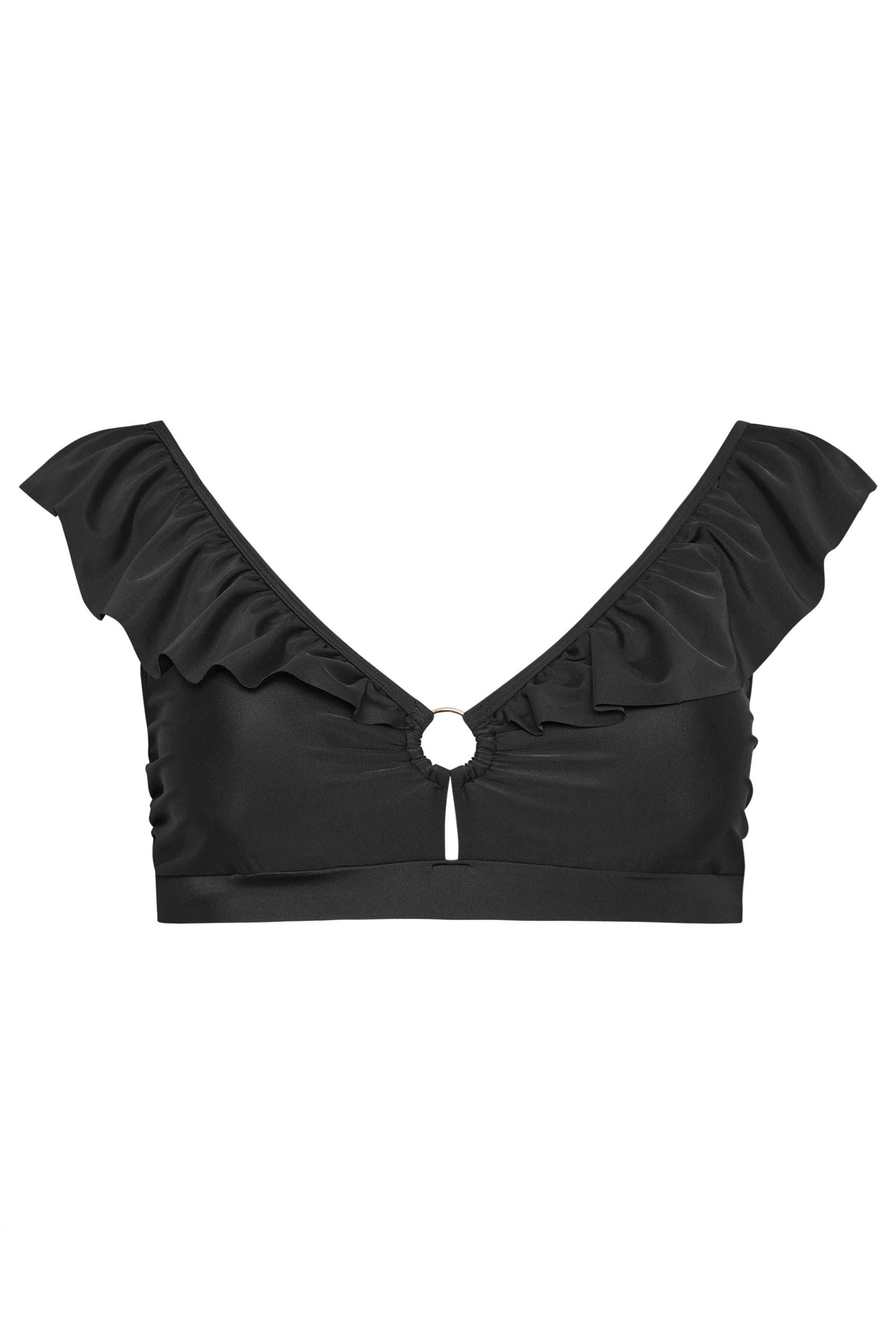 YOURS Plus Size Black Metal Trim Frill Bikini Top | Yours Clothing 9